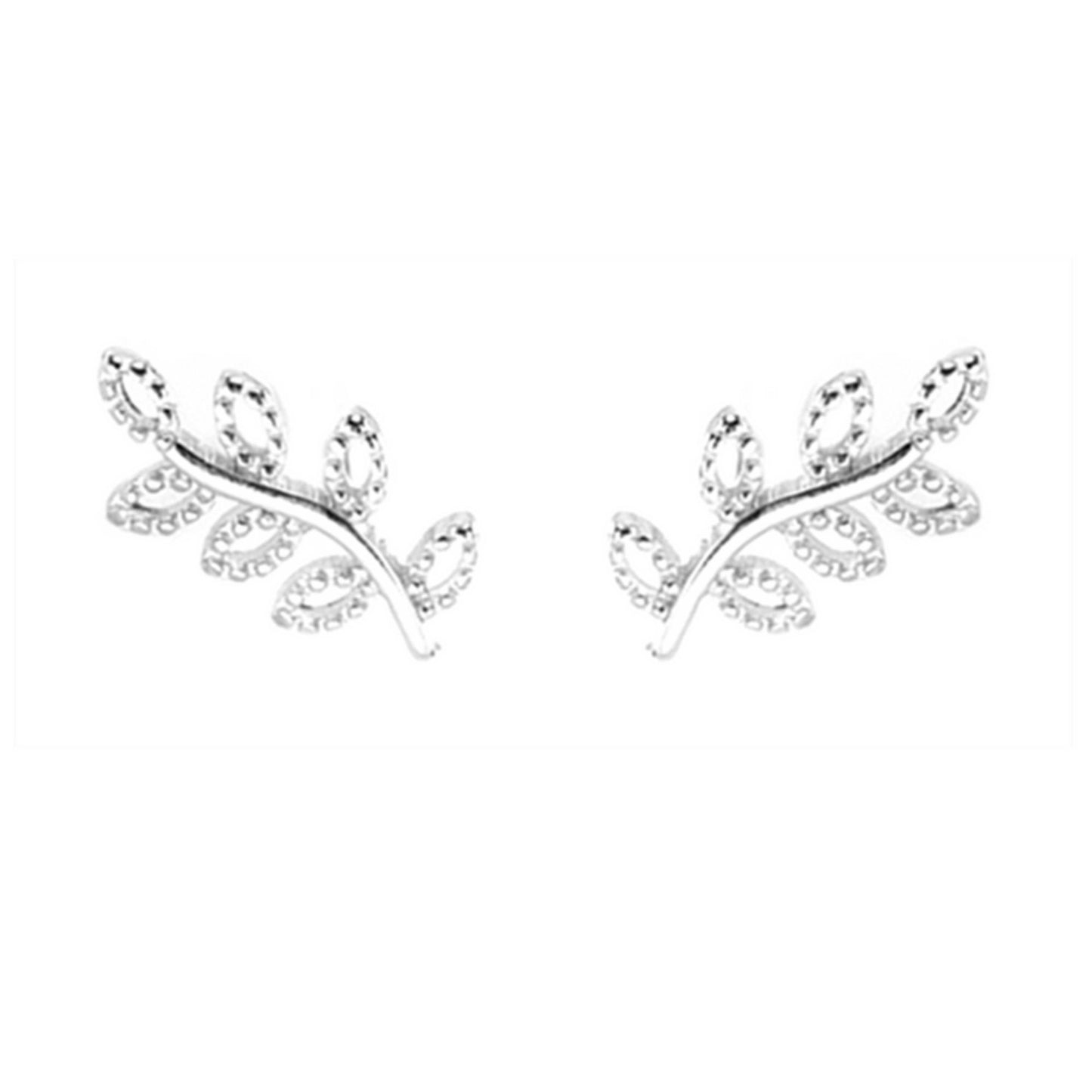 Sterling Silver Filigree Hollow Out Beaded Leaf Stud Crawler Earrings - sugarkittenlondon