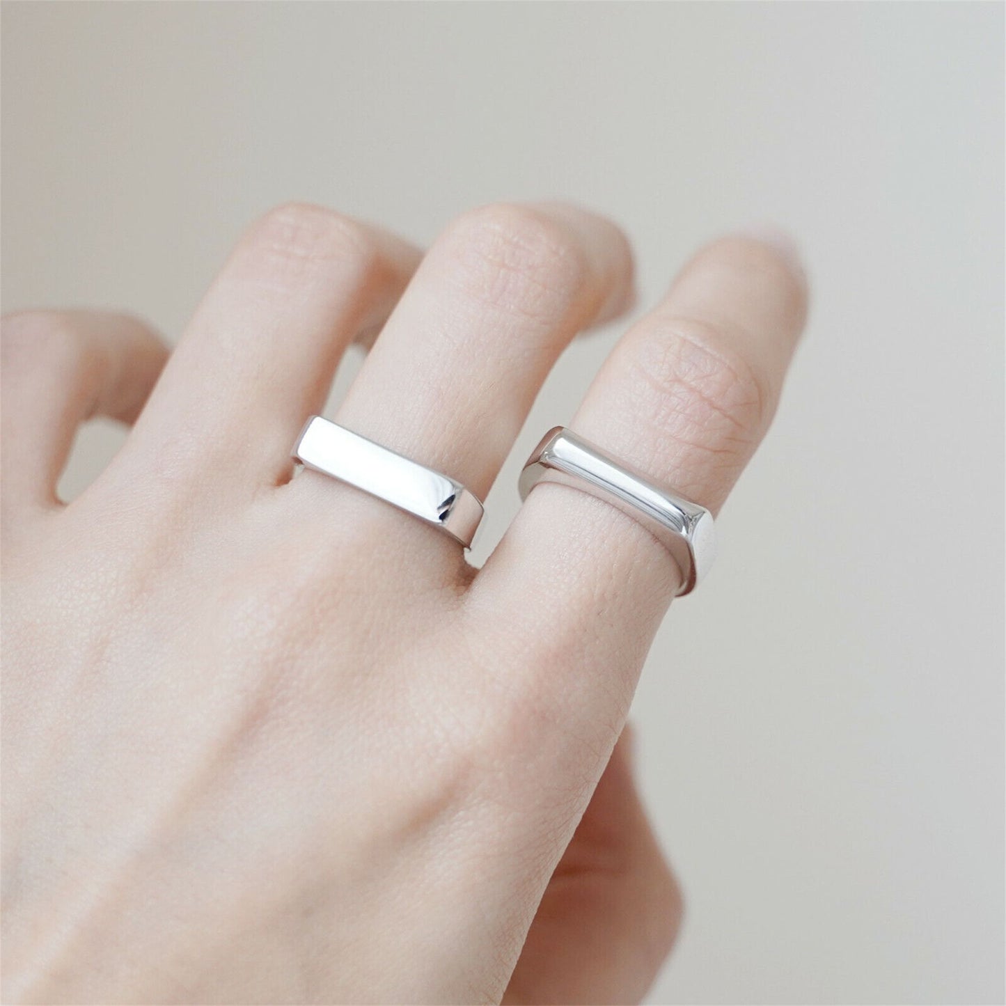 Rhodium on Sterling Silver Polished Plain Square Unisex Signet Open Band Ring - sugarkittenlondon