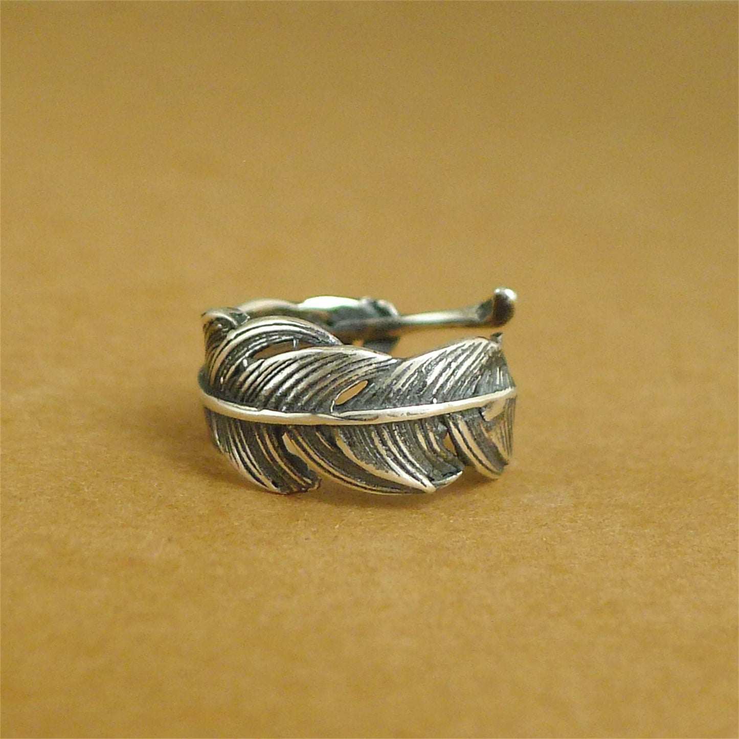 Sterling Sliver Oxidized Wrap Feather Open Band Angel Wing Leaf Silver Ring B - sugarkittenlondon