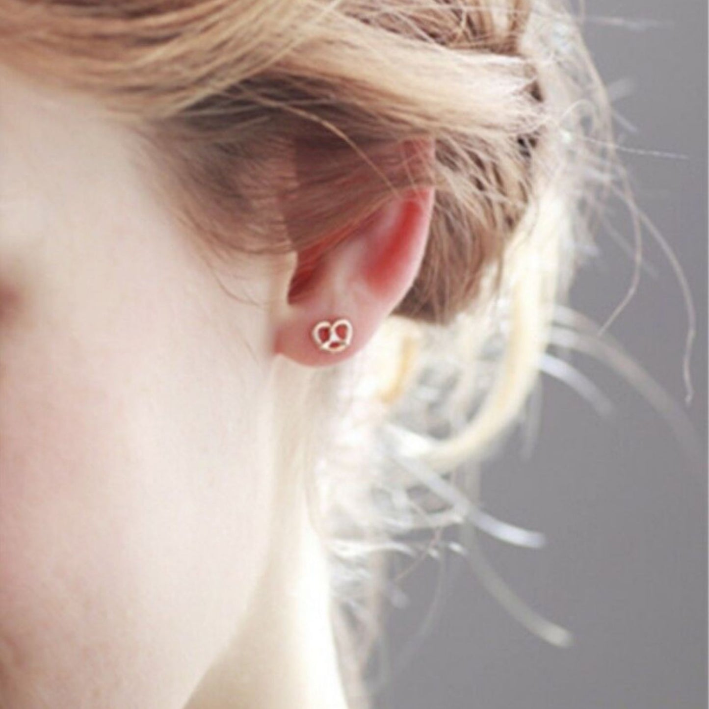 Sterling Silver Mini CZ Pretzel Love Heart Knot Post Girls Studs 2 Tones - sugarkittenlondon
