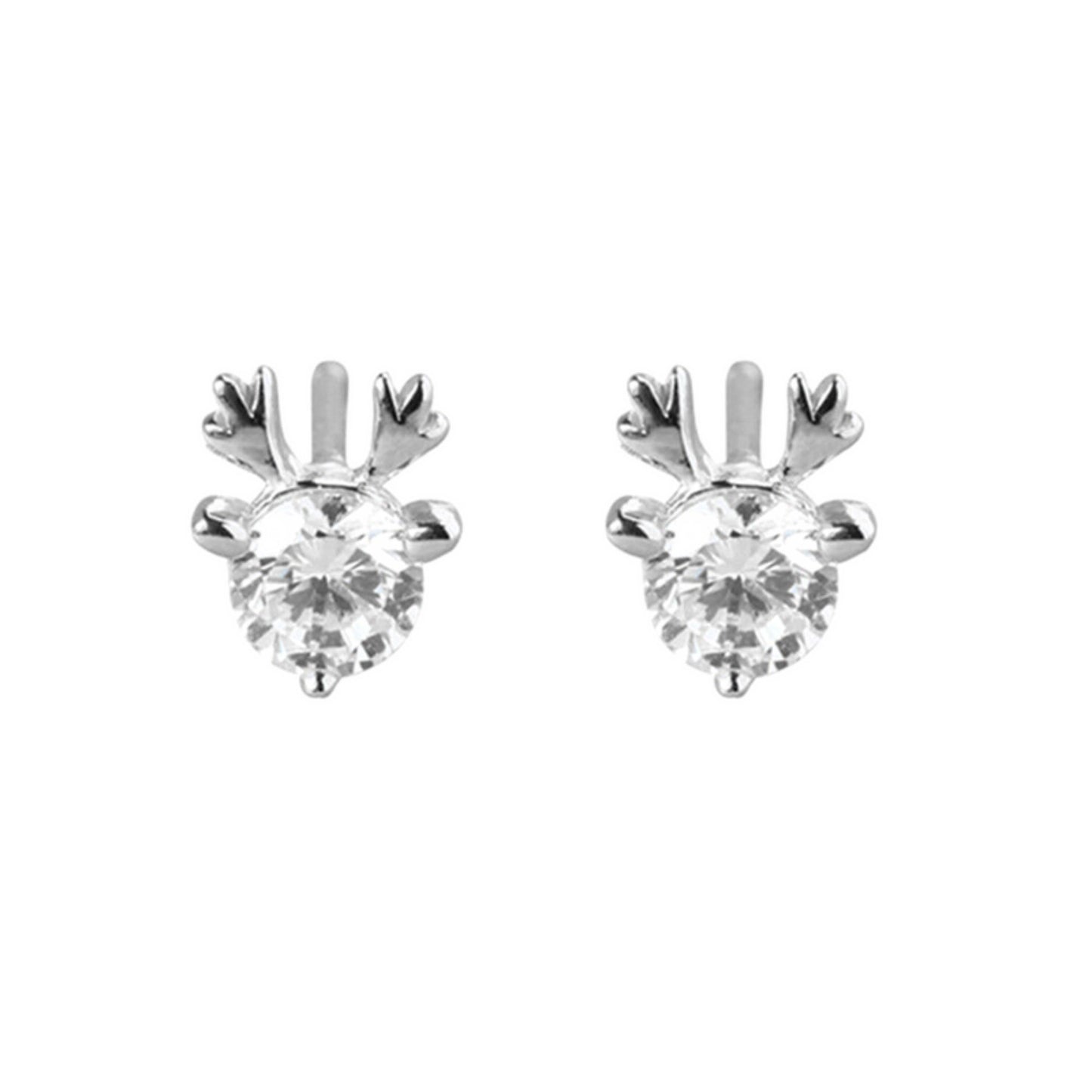 5mm CZ Deer Antler Stud Earrings in 925 Sterling Silver