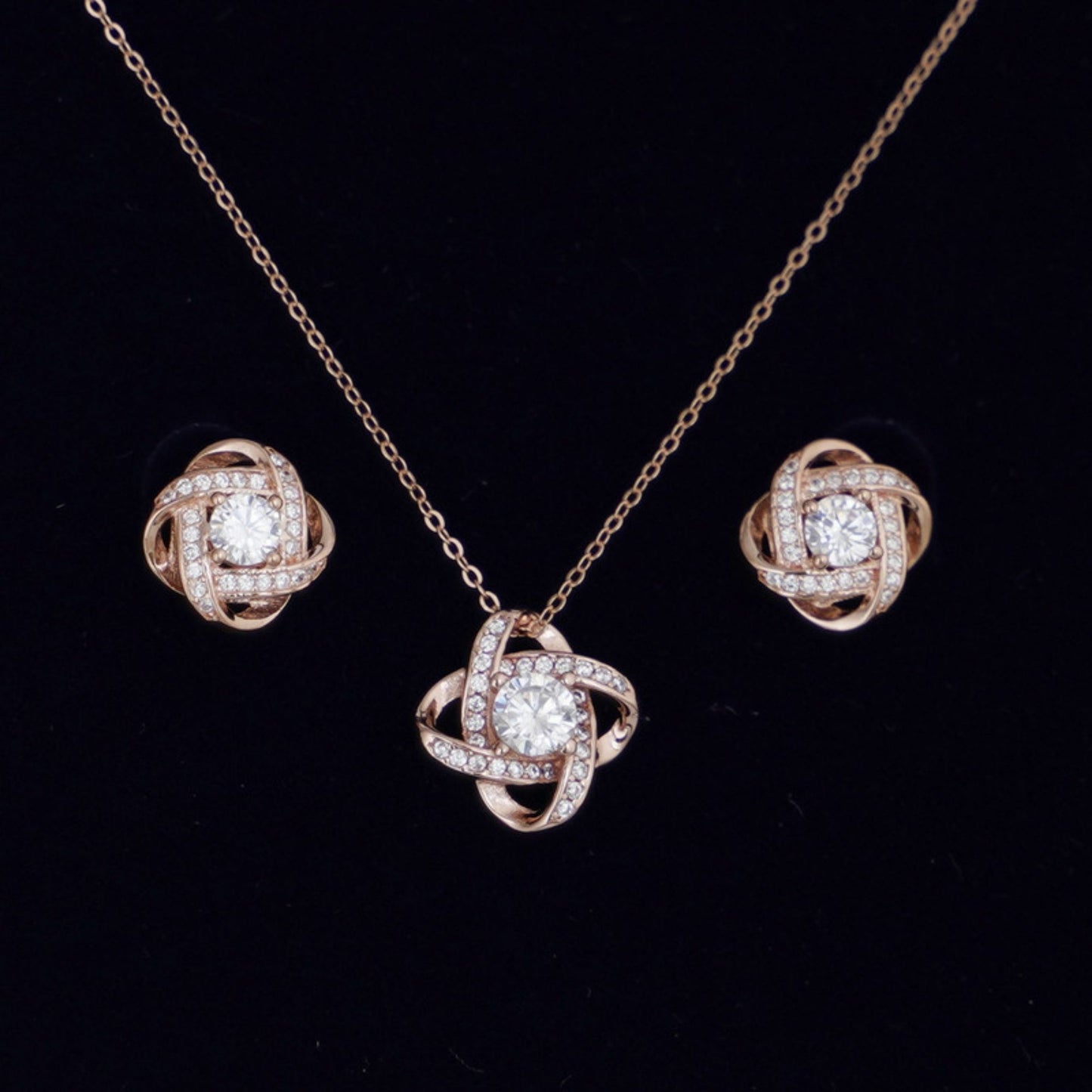 Rose Gold on Sterling Silver CZ Halo Knot Flower Stud Earrings Jewellery Lady II - sugarkittenlondon