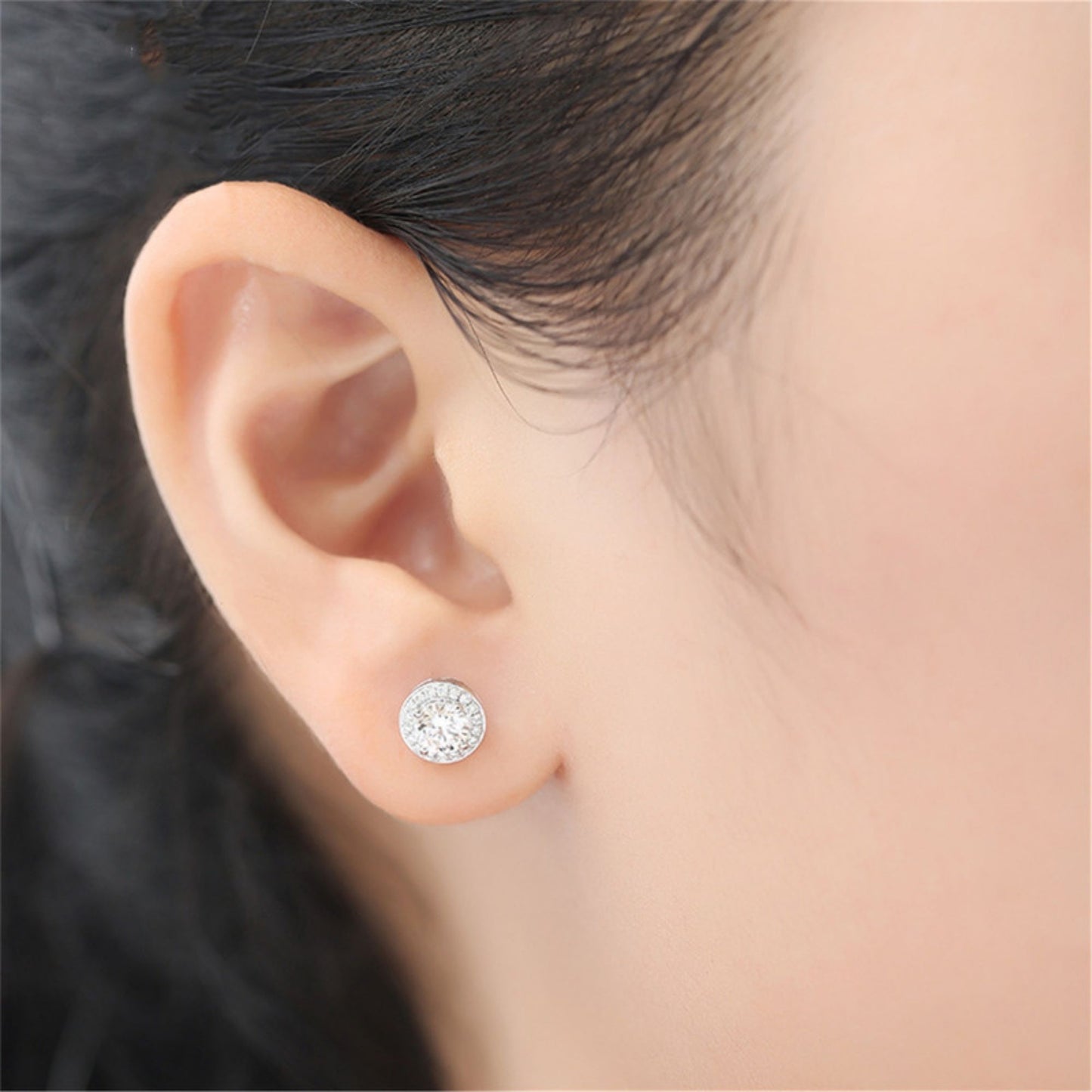 Sterling Silver Cubic Zirconia 7mm Halo Round Stud Earrings Lady Jewellery - sugarkittenlondon
