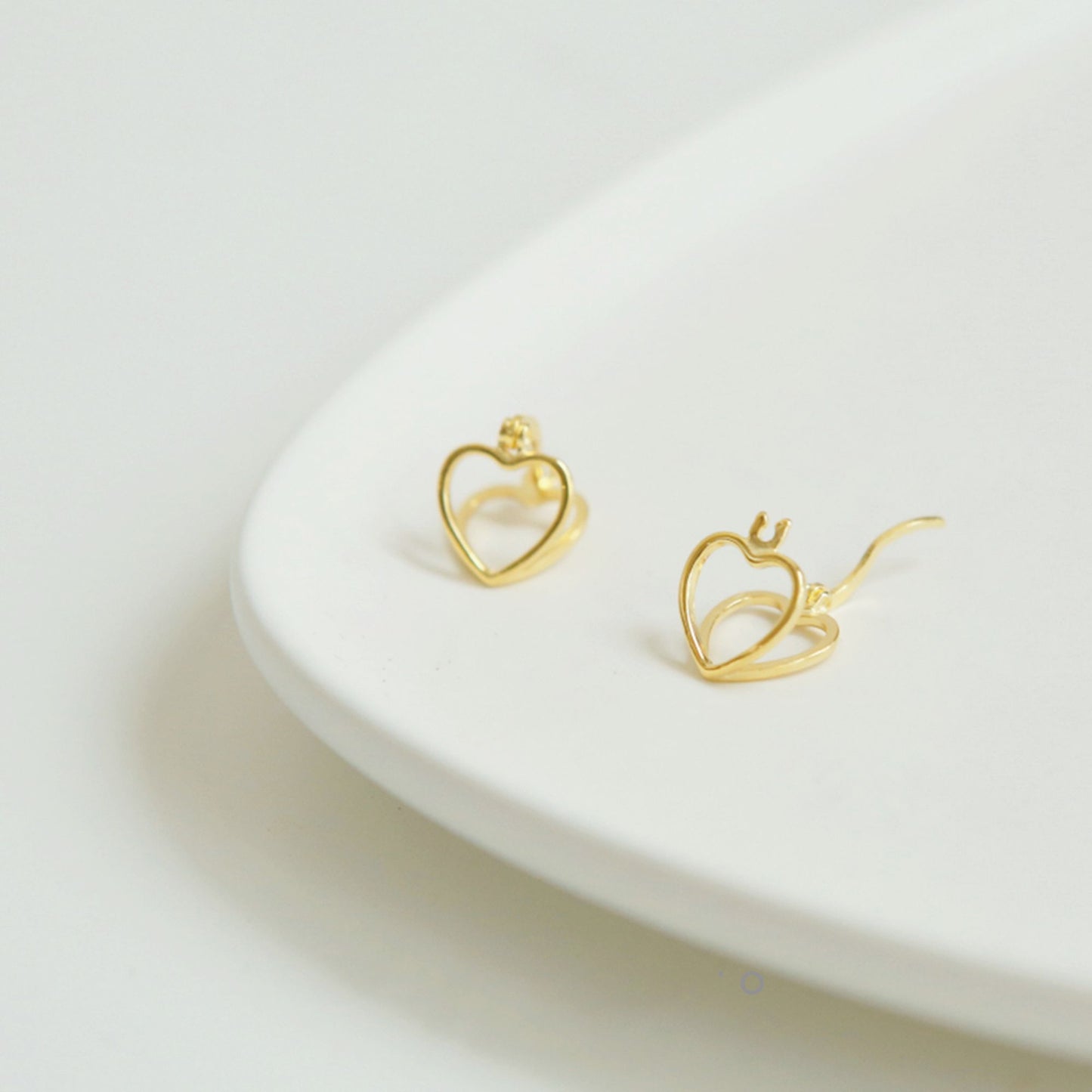 18K Gold Plated Sterling Silver Love Heart Creole Hoop Jacket Earrings