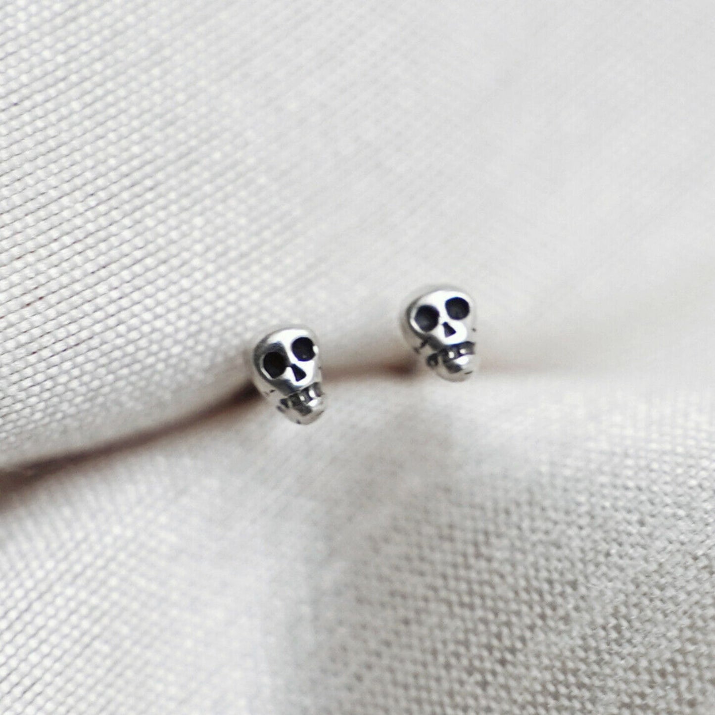 Sterling Silver Oxidized Mini Punk Gothic Skull Statement Unisex Stud Earrings - sugarkittenlondon