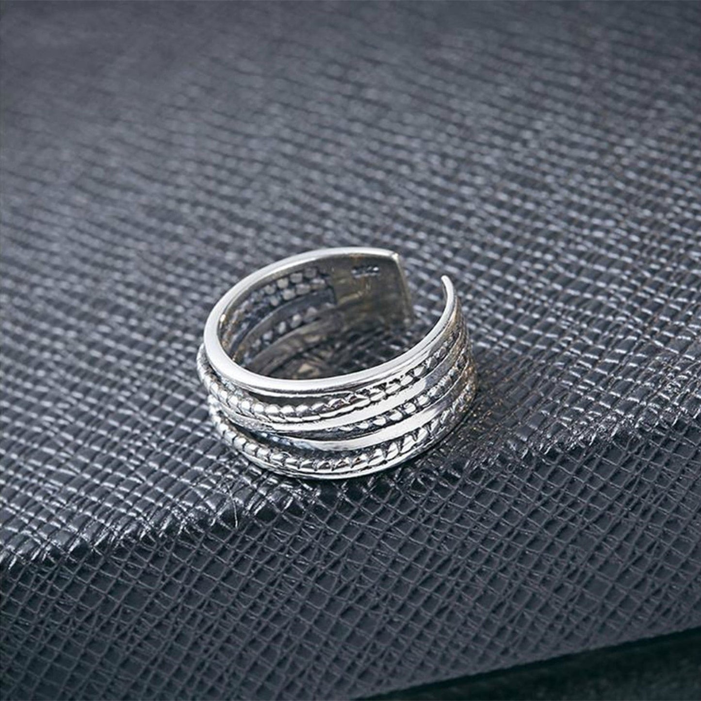 Sterling Silver Oxidized Wide Entwine Entwining Rope Open Band Ring UK N - sugarkittenlondon