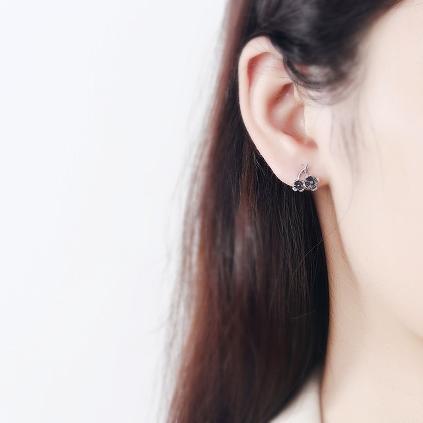 Sterling Silver Oxidized Retro Flower Branch Blossom Pair Drop Stud Earrings - sugarkittenlondon