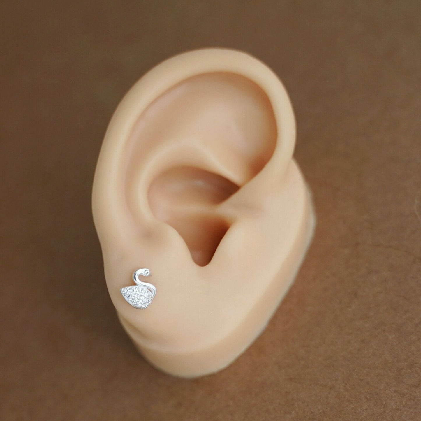 925 Sterling Silver Swan Stud Earrings with Paved CZ