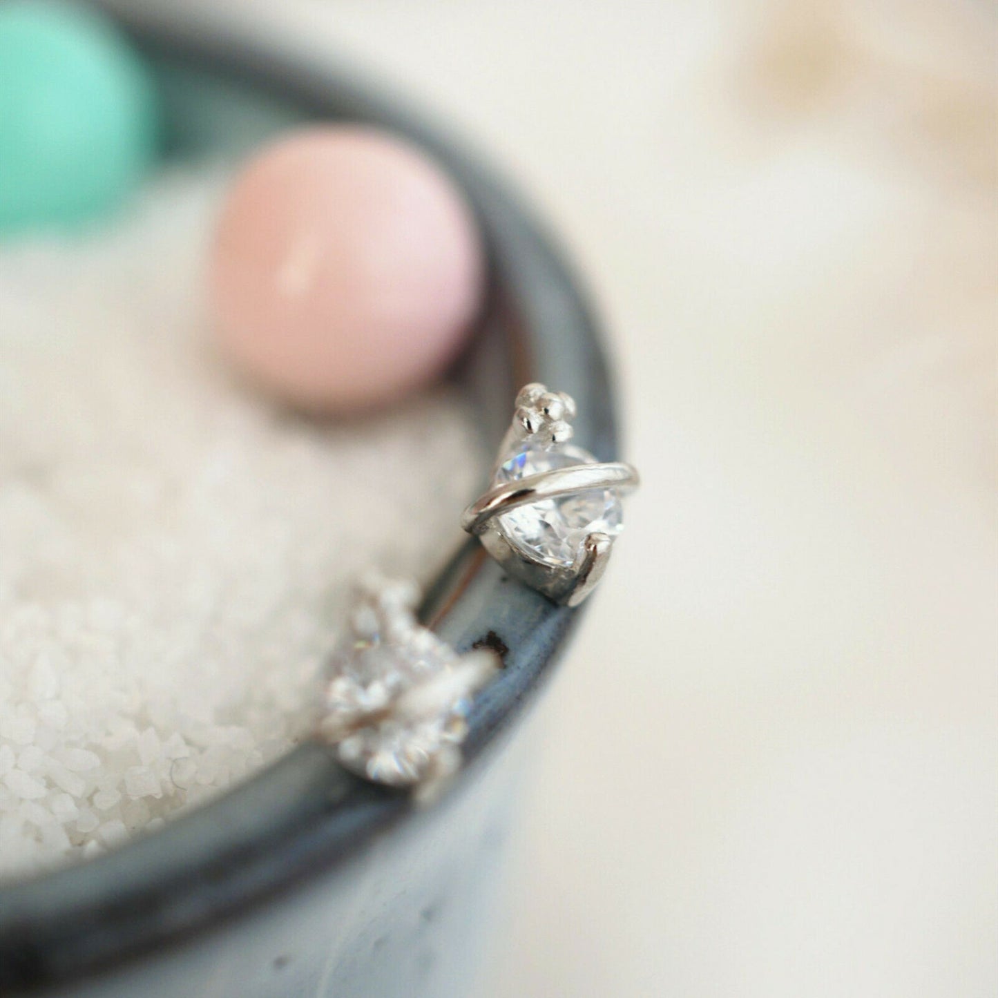 4mm CZ Stud Earrings with 925 Sterling Silver Saturn Space Star Design