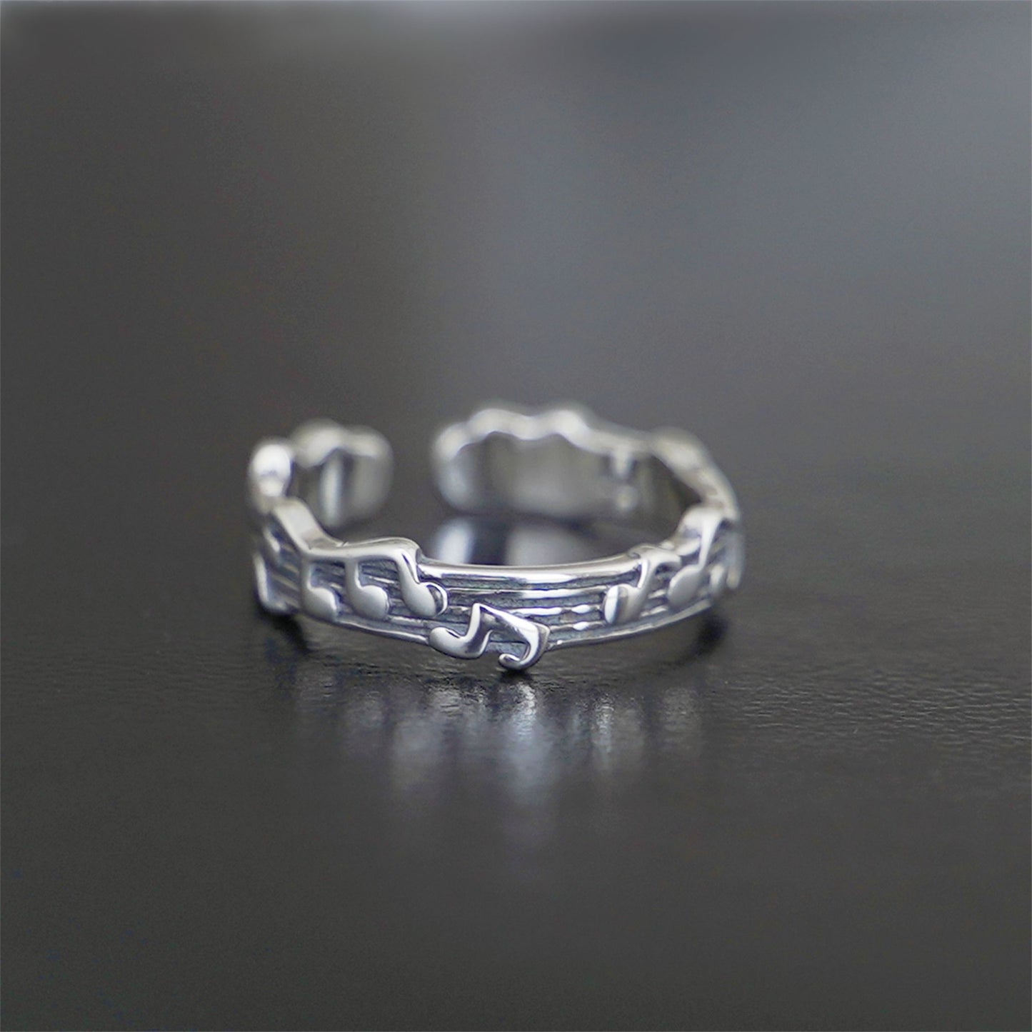 Sterling Silver Oxidized Musical Notes On The Staff Open Band Ring K - O - sugarkittenlondon