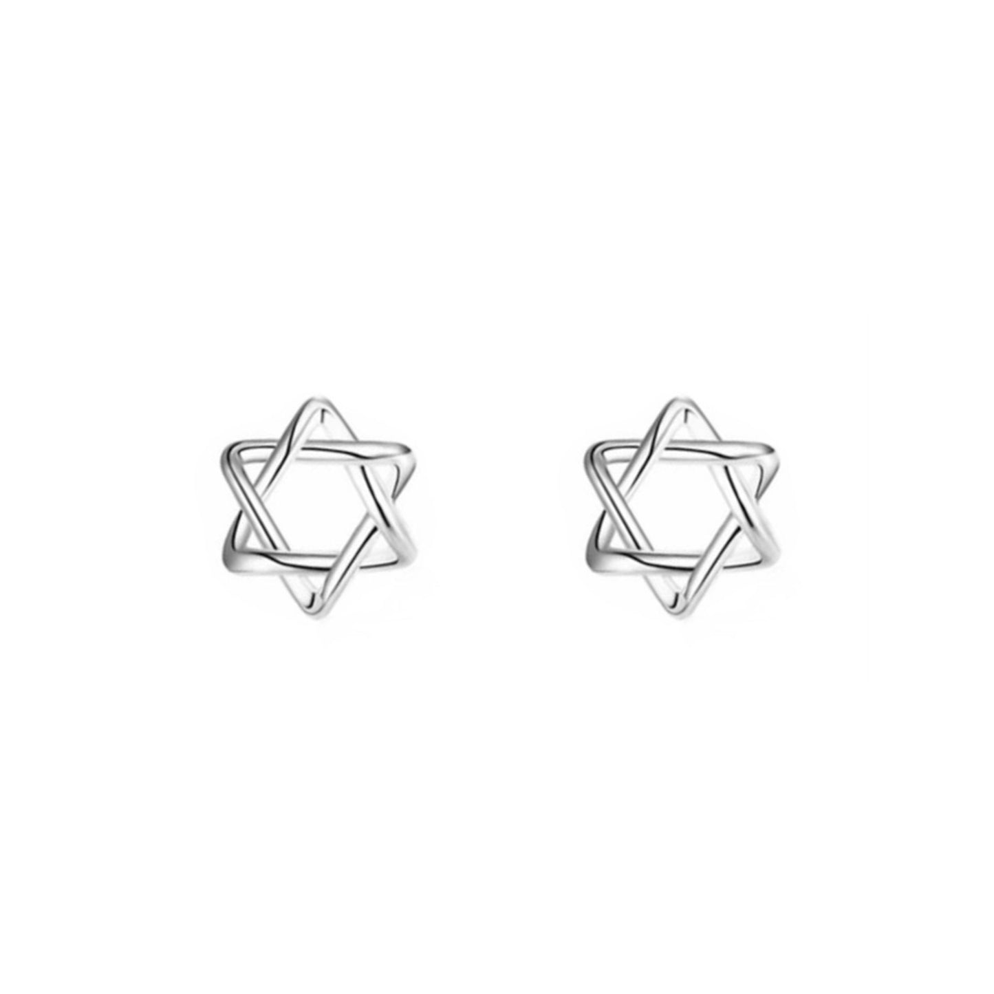 Fine Silver Small Hollow Six Pointed Star of David Hex Stud Earrings - sugarkittenlondon