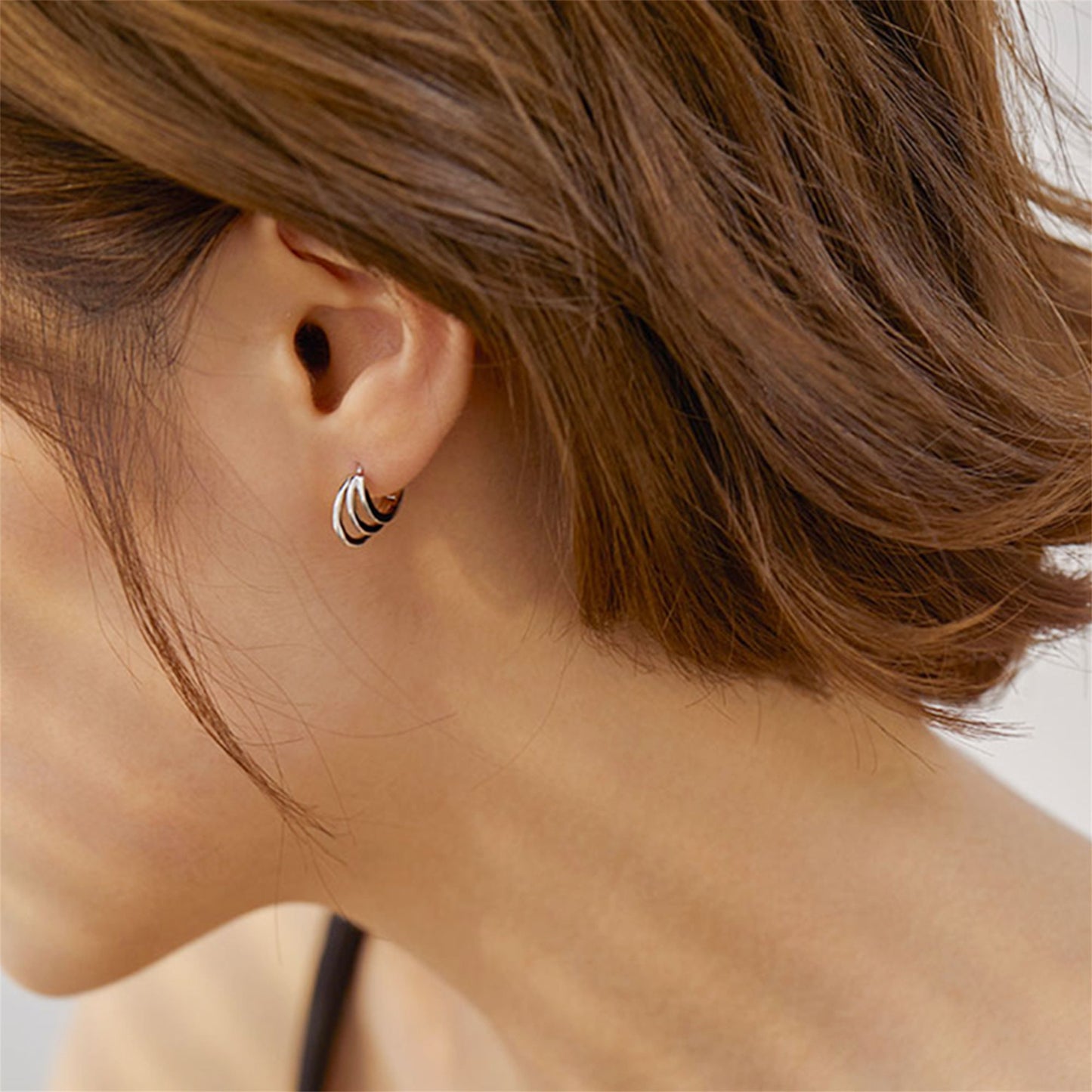 Sterling Silver Trinity Layer Hoop Earrings with Drop Charms (2 Tones)