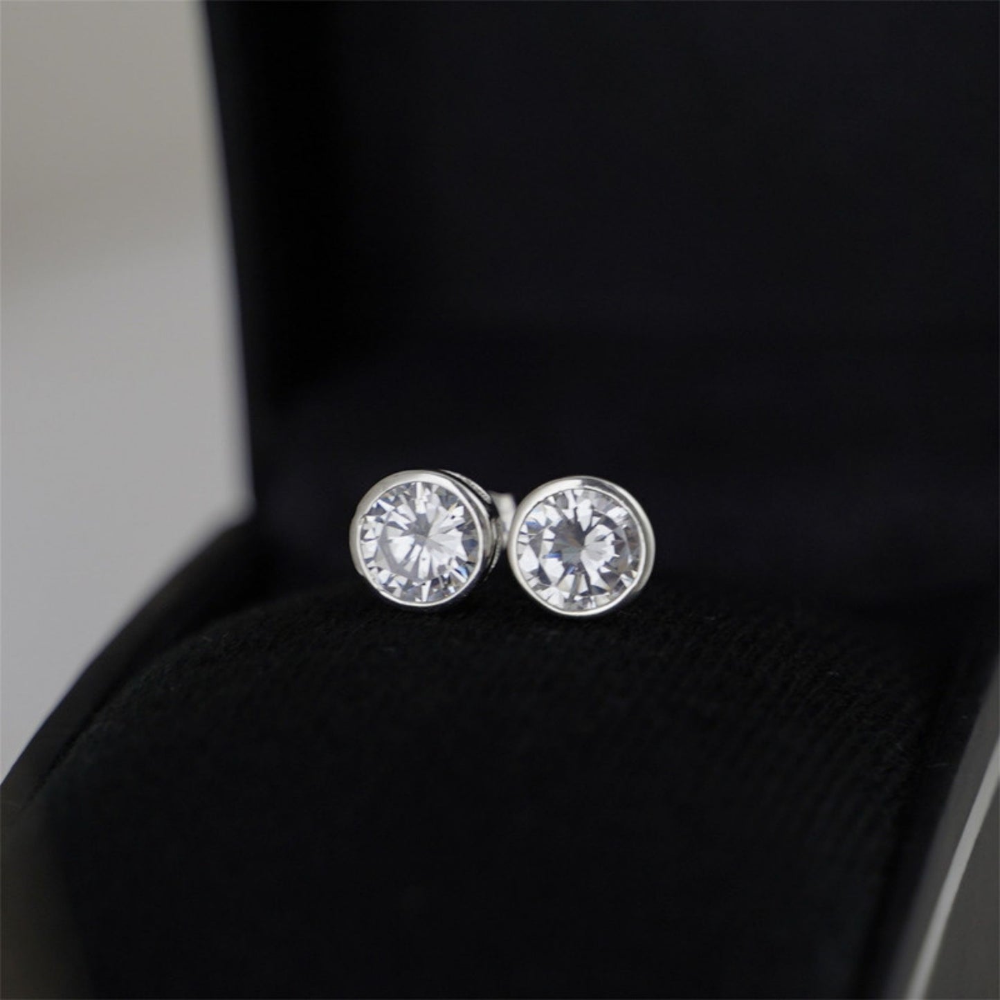Sterling Silver 3 4 5 6 7 8mm CZ Round Bezel Rubover Clear Black Stud Earrings - sugarkittenlondon