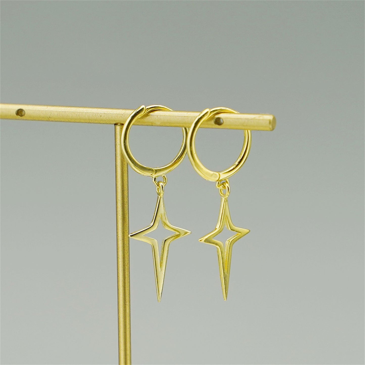 Sterling Silver Sleeper Hoop Earrings with Cross Drop Charm in 2 Tones