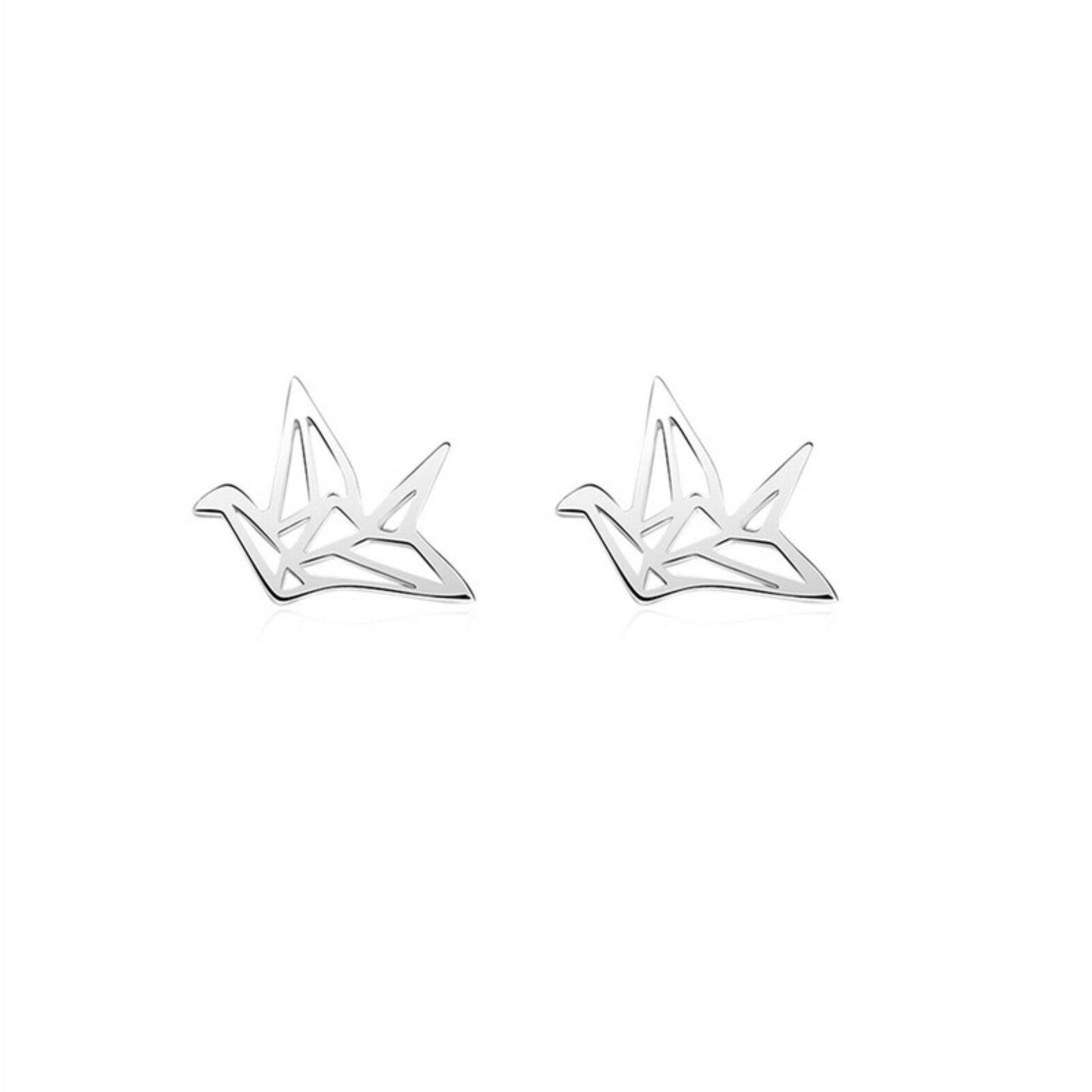 Sterling Silver Shiny Polished Origami Crane Bird Girls Stud Earrings - sugarkittenlondon