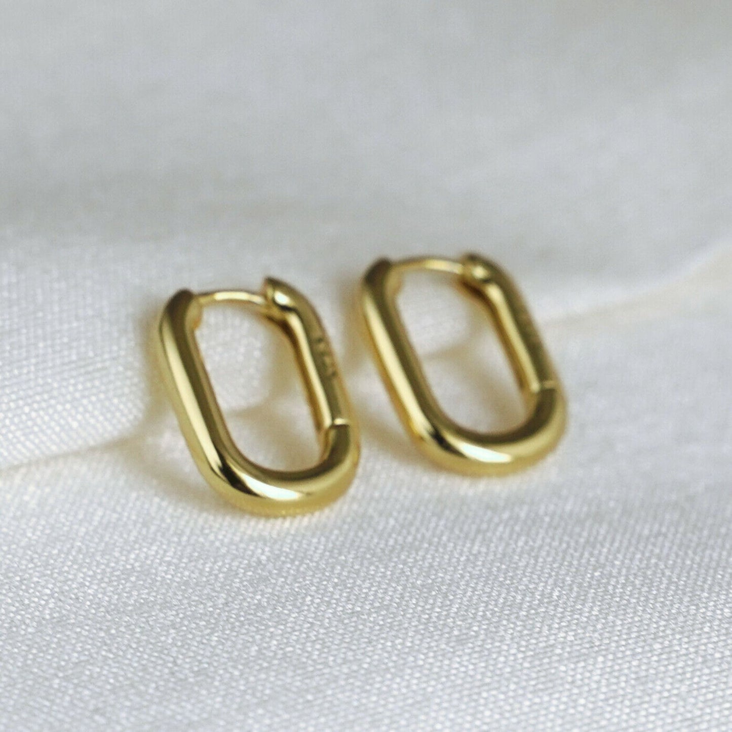 18K Gold Square Hoop Earrings with Sterling Silver Huggie Back (14mm)