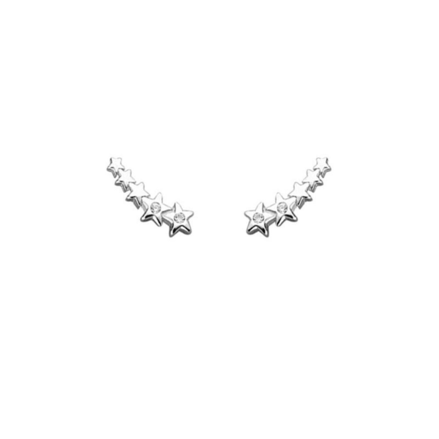 Sterling Silver Mini Linked Stars Curved Wavy Climber Crawler Stud Earrings - sugarkittenlondon