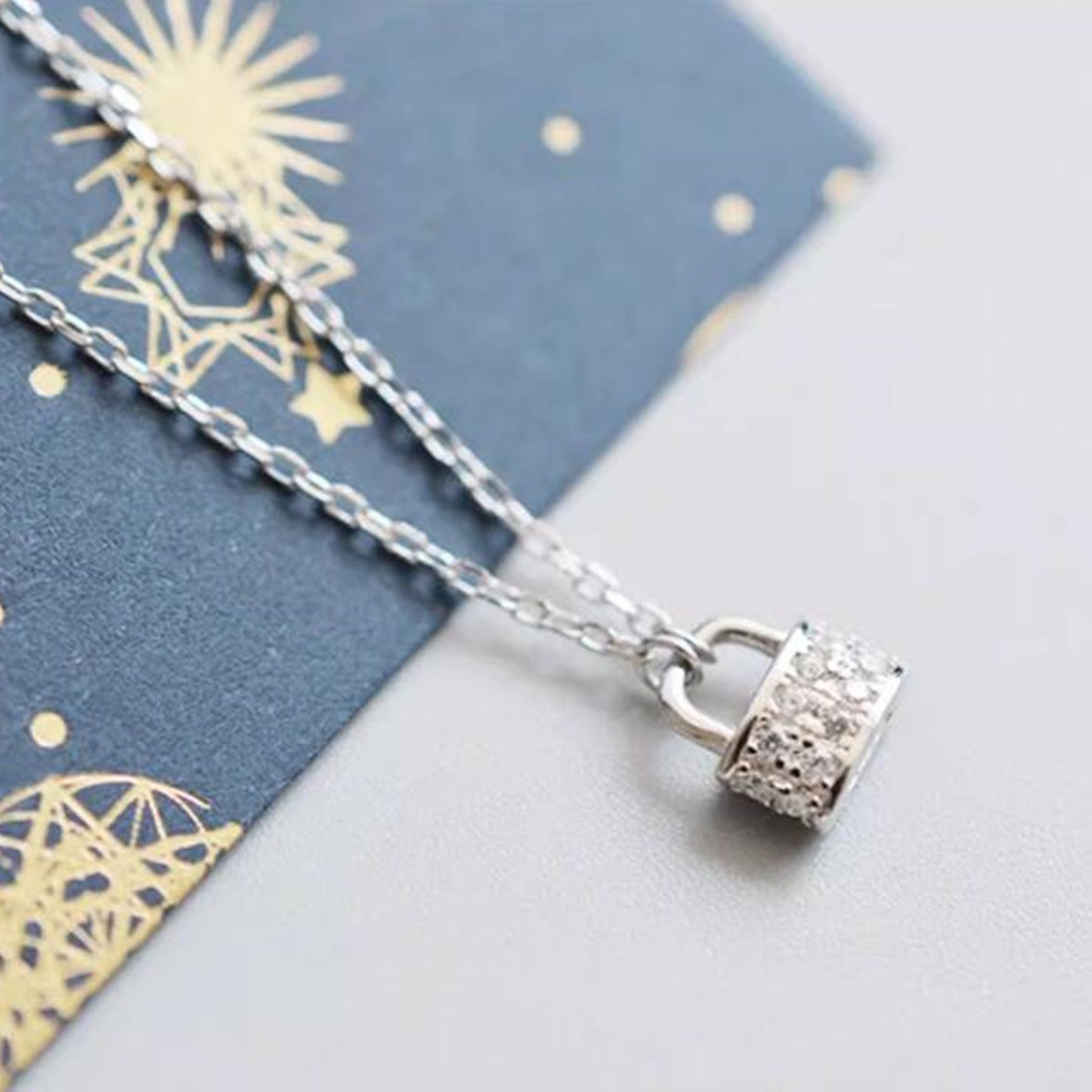 Sterling Silver Cz Paved Padlock Petite Lock Charm Pendant Necklace - sugarkittenlondon