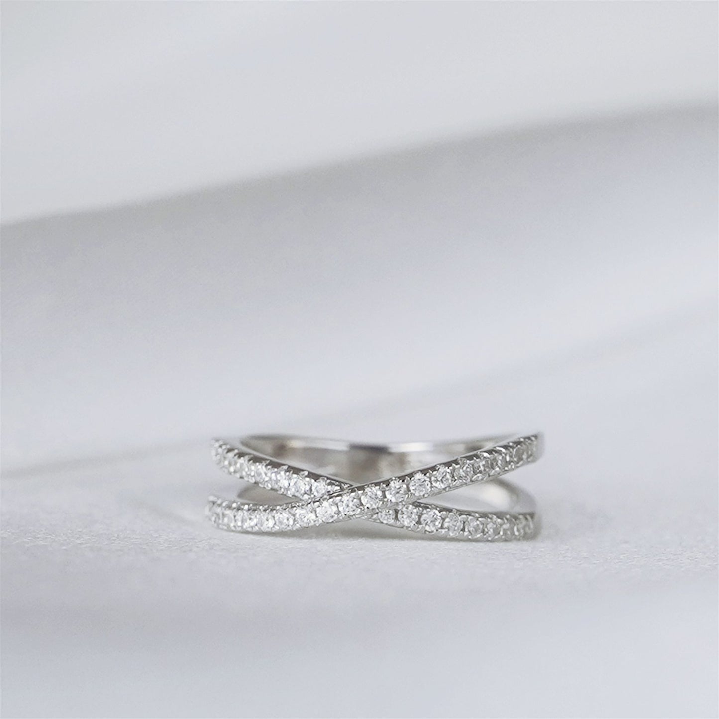 Sterling Silver Criss Cross Infinity Half Eternity 1.5mm Paved CZ Ring J - T1/2 - sugarkittenlondon