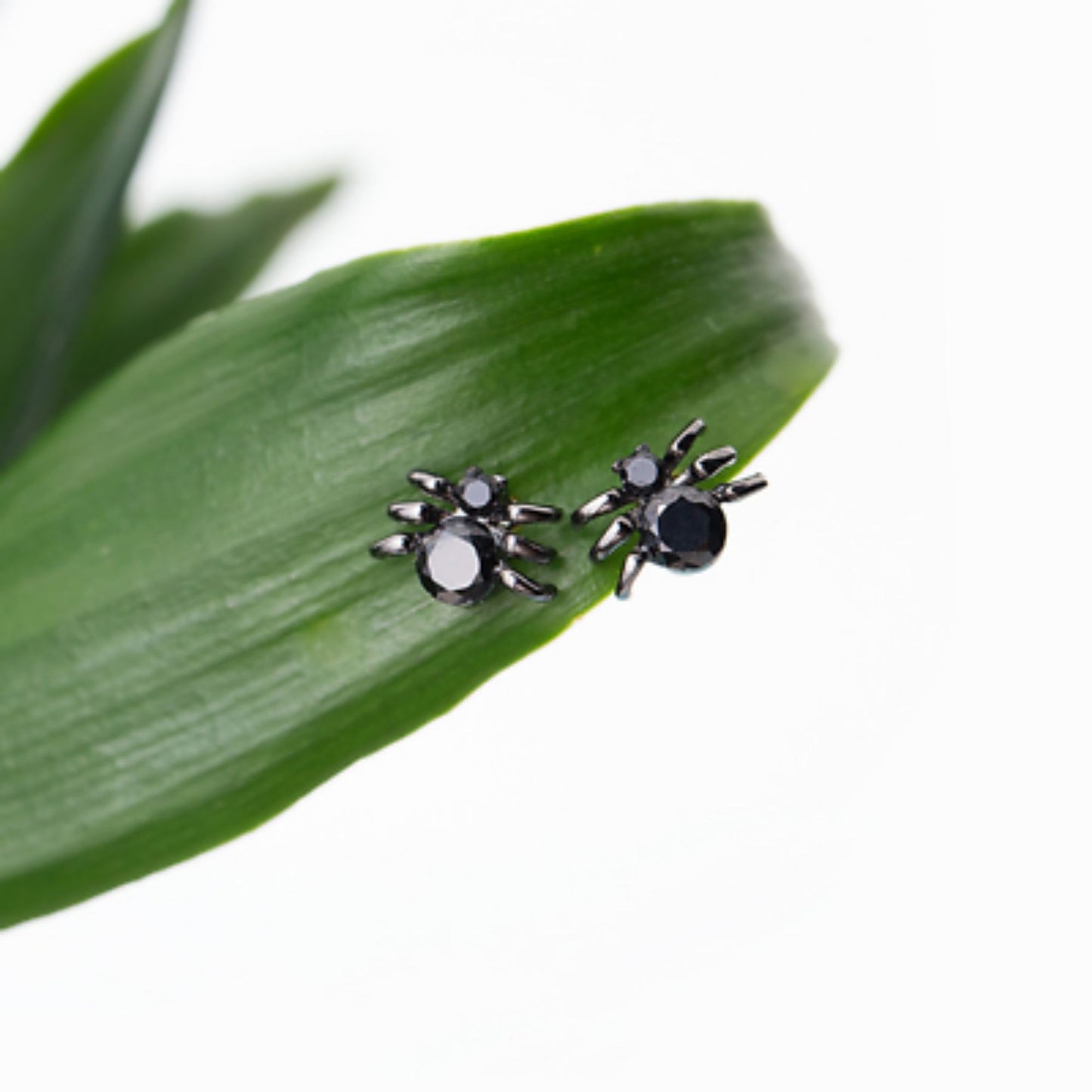 Sterling Silver Oxidized Black CZ Spider Gothic Halloween Stud Earrings - sugarkittenlondon