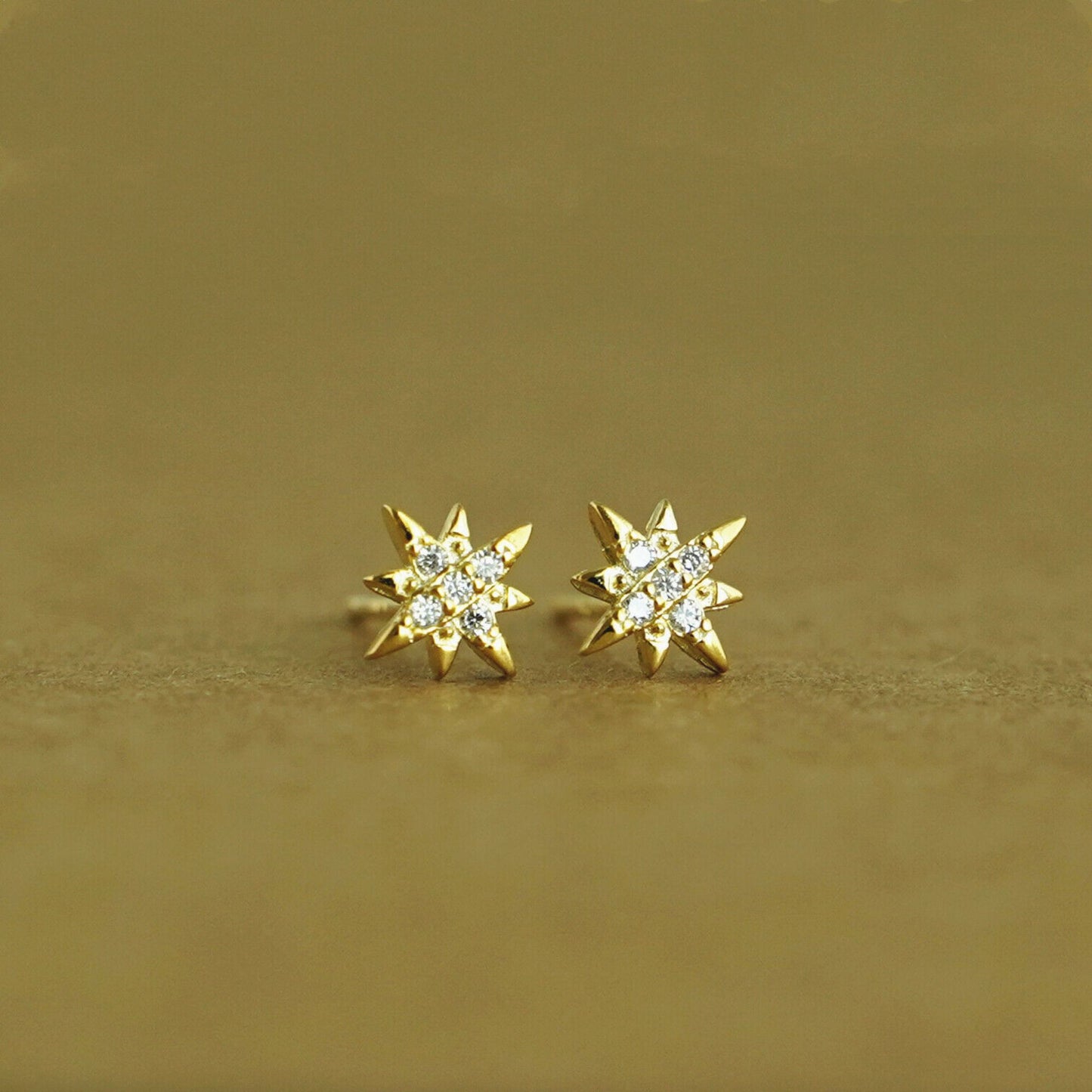 Star Stud Earrings in 18K Gold Plated Sterling Silver with CZ North Pole Design