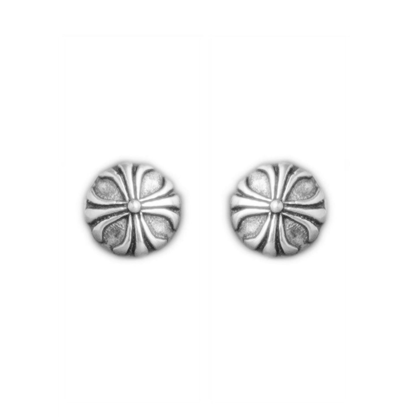 Sterling Silver 6mm Oxidized Retro Fleury Cross Dot Stud Earrings - sugarkittenlondon