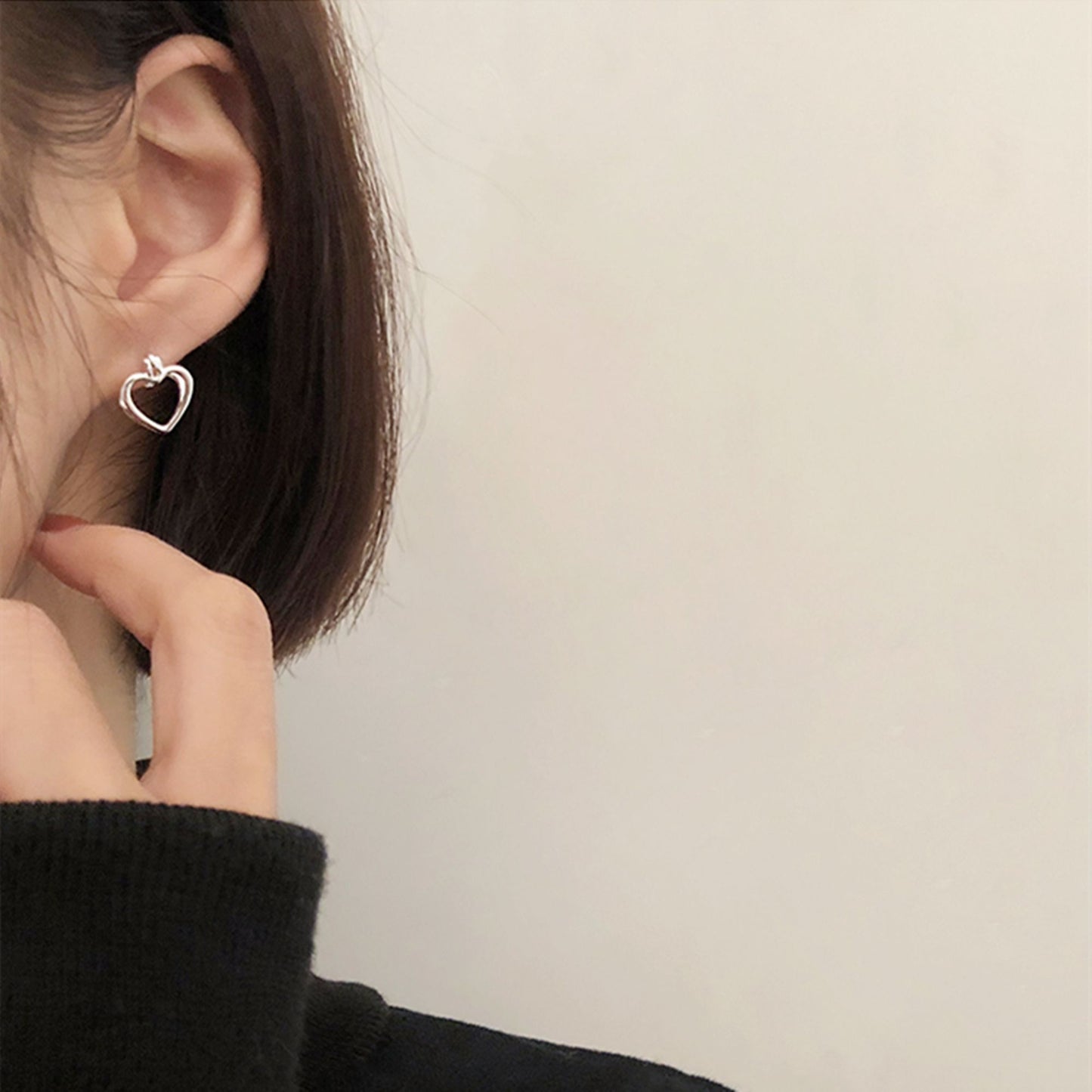 925 Sterling Silver Double Sided Love Heart Creole Huggie Jacket Earrings