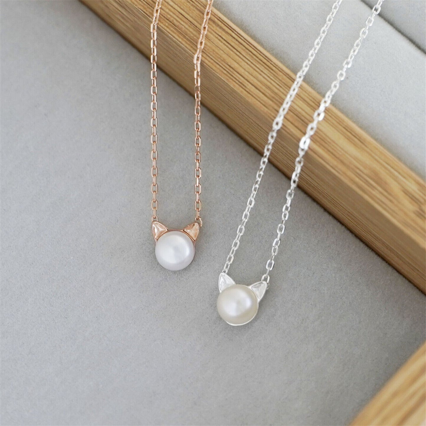 Sterling Silver 7mm Cultured Freshwater Pearl Cat Kitten Stud Earrings Pendant Necklace 3 Tones - sugarkittenlondon