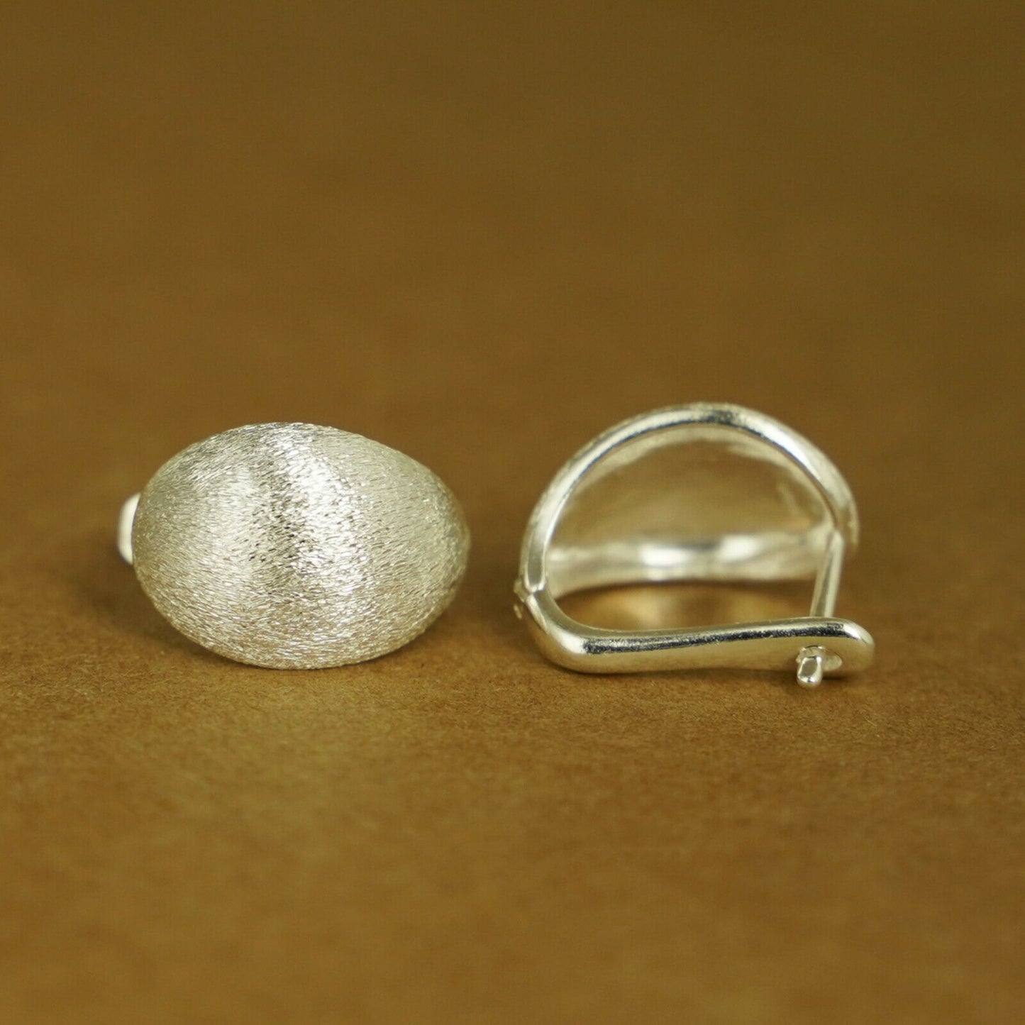 Sterling Silver Brushed Oval Dome Petal Back Earrings with Tulip Design
