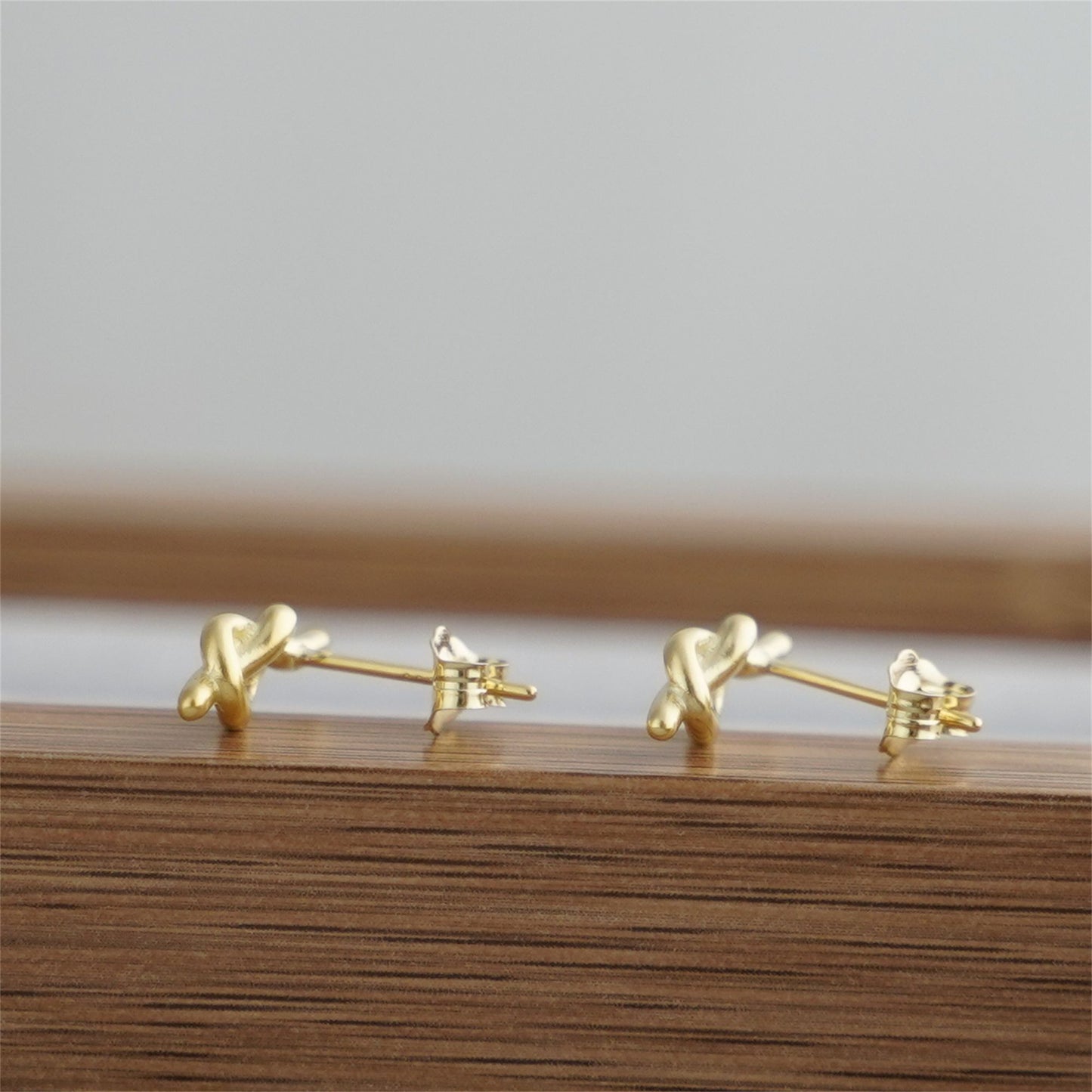 18K Gold on Sterling Silver Solid Love Heart Knot Pretzel Knot Stud Earrings - sugarkittenlondon