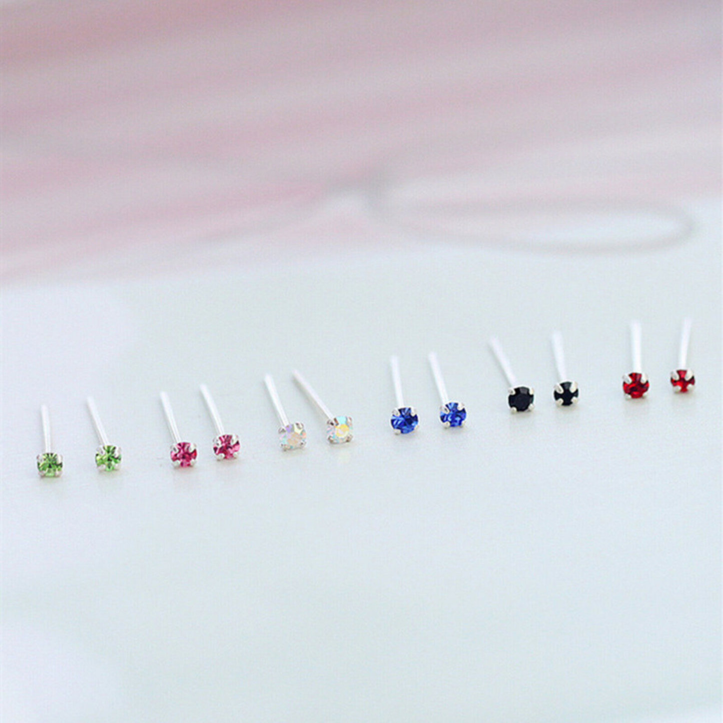 Sterling Silver Tiny 1.5mm CZ Clear Blue Black Red Opal Green Earrings - sugarkittenlondon
