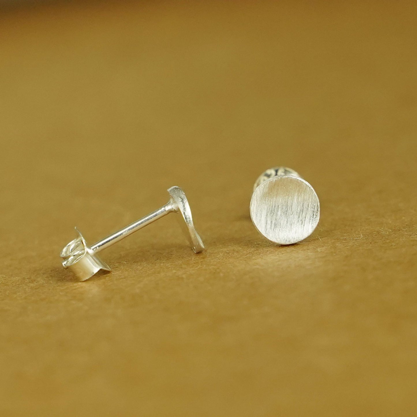 Sterling Silver 6mm Bent Dot Disc Circle Plain Brushed Round Stud Earrings - sugarkittenlondon