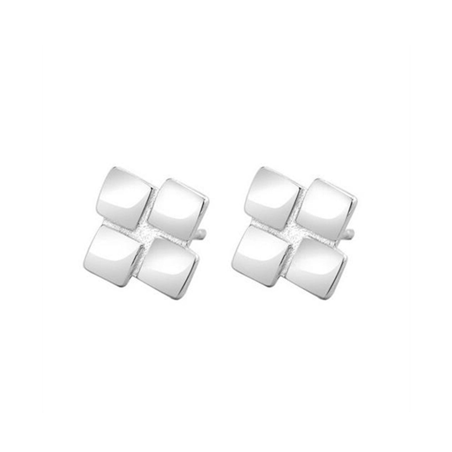 Sterling Silver Square Stud Earrings Shiny Polished Puffy Four Cubes Geometric - sugarkittenlondon