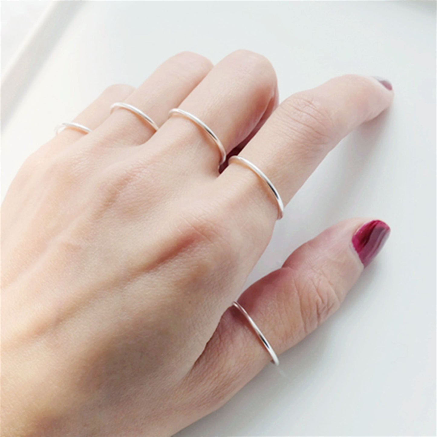 1mm Sterling Silver Skinny Round Band Stacking Above Ring E - U - sugarkittenlondon