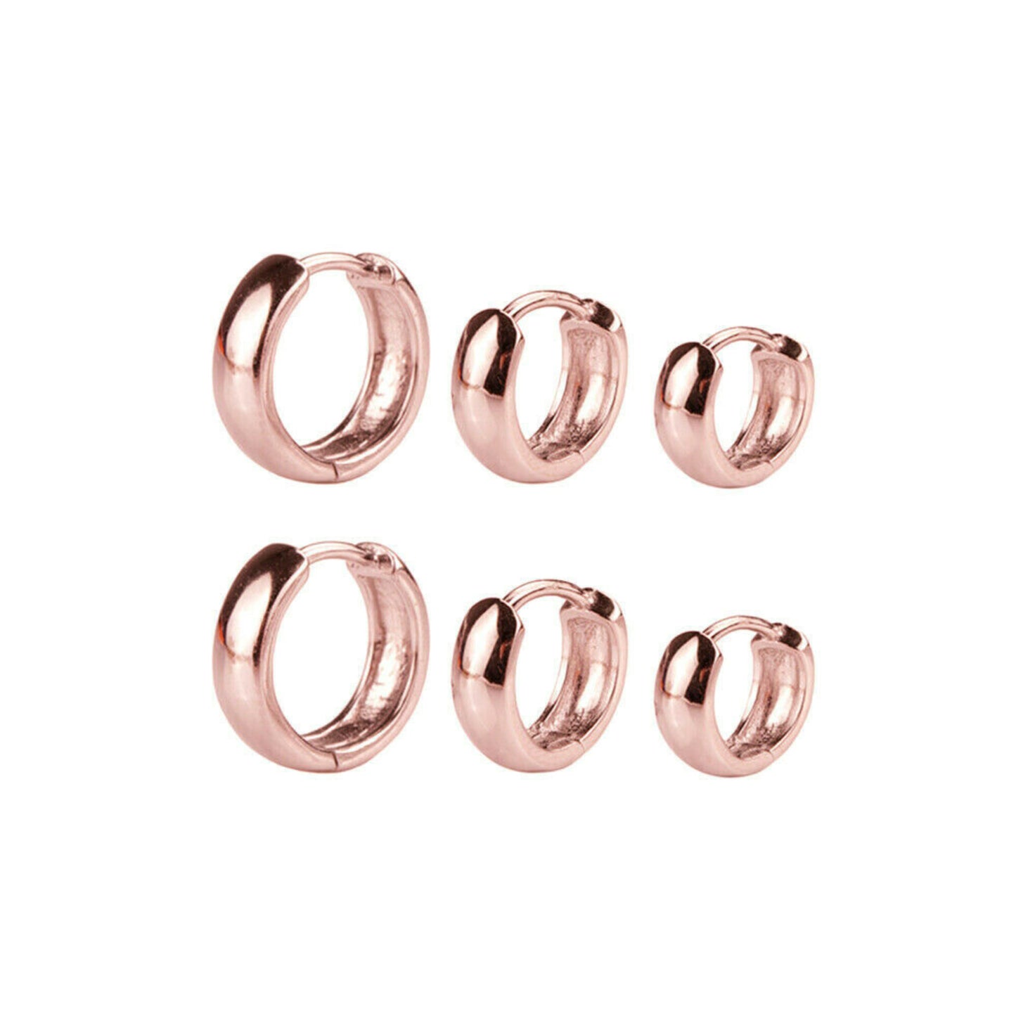Rose Gold on Sterling Silver Hoop Sleeper Earrings in 6mm, 8mm, and 10mm