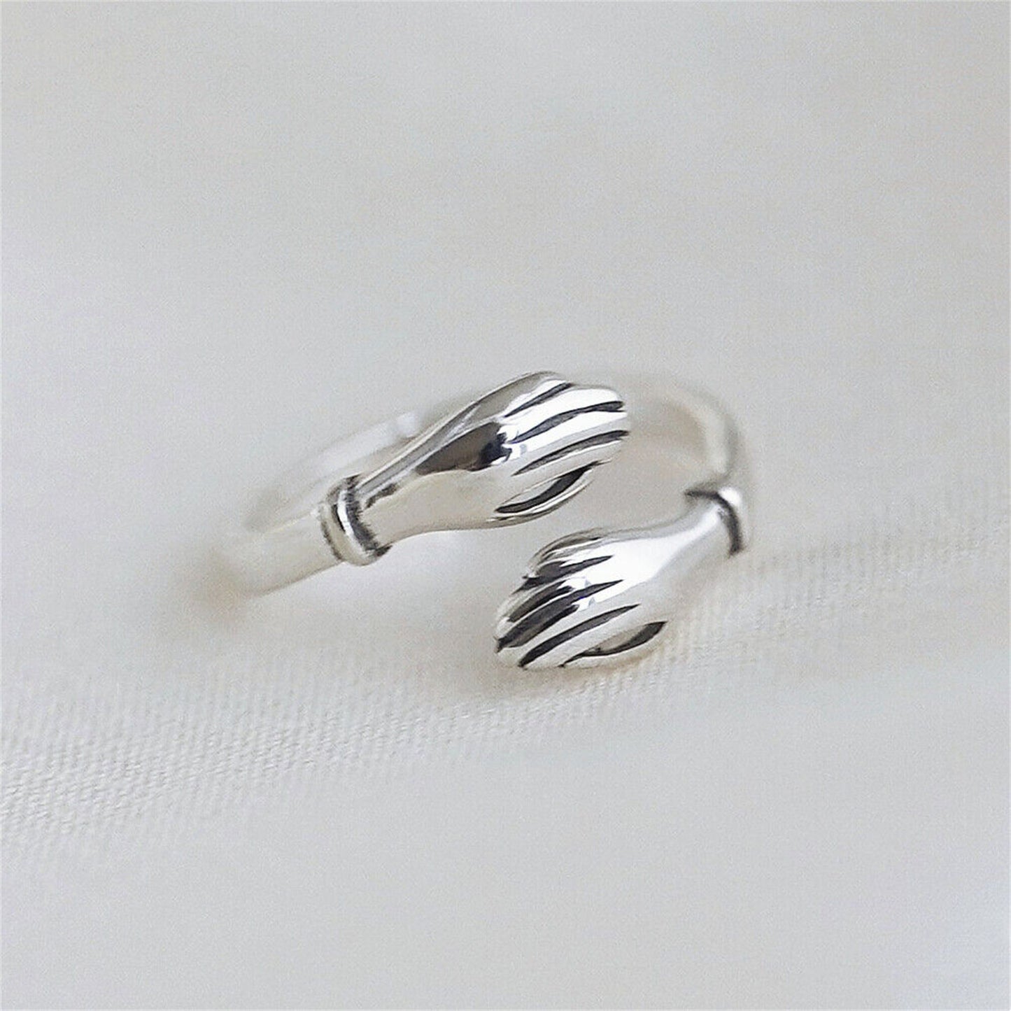 Sterling Silver Hugging Hands Love Friendship Support Open Band Ring 2 Tones - sugarkittenlondon