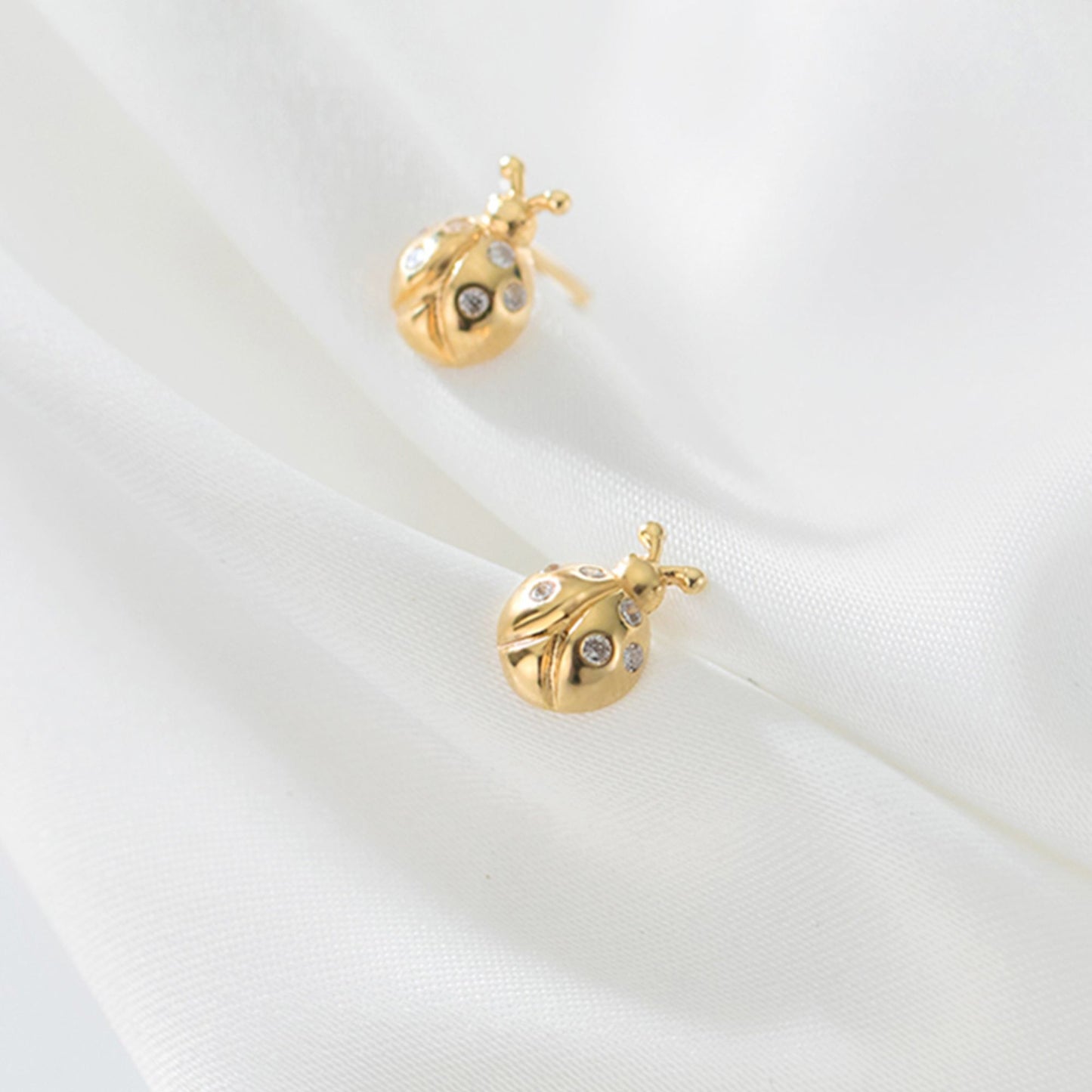 18K Gold on Sterling Silver Ladybird Stud Earrings with CZ