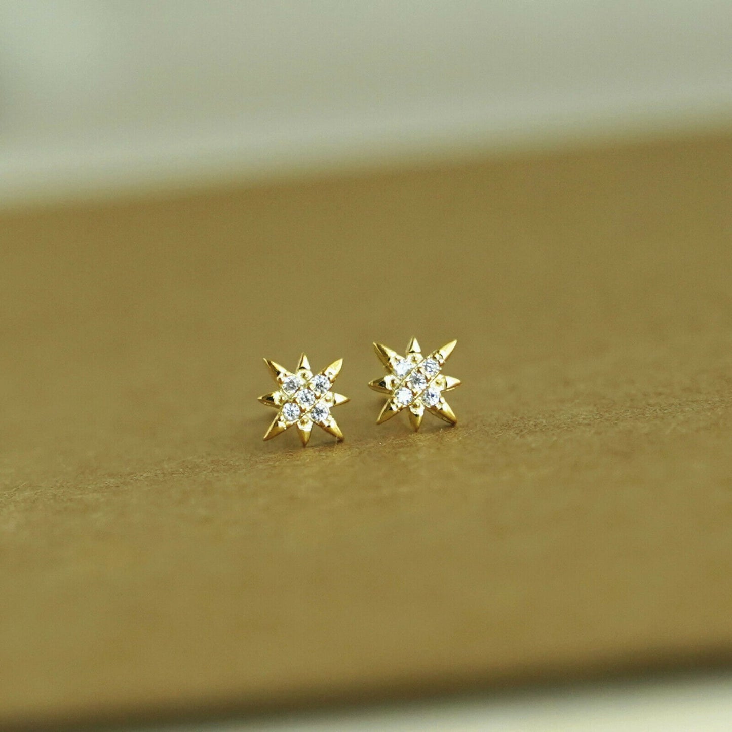 Star Stud Earrings in 18K Gold Plated Sterling Silver with CZ North Pole Design