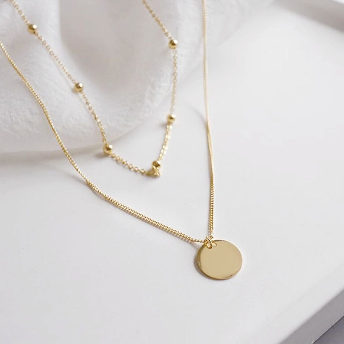 Sterling Silver Double Layer 3mm Bobble Beads 12mm Pebble Necklace 2 Tones - sugarkittenlondon