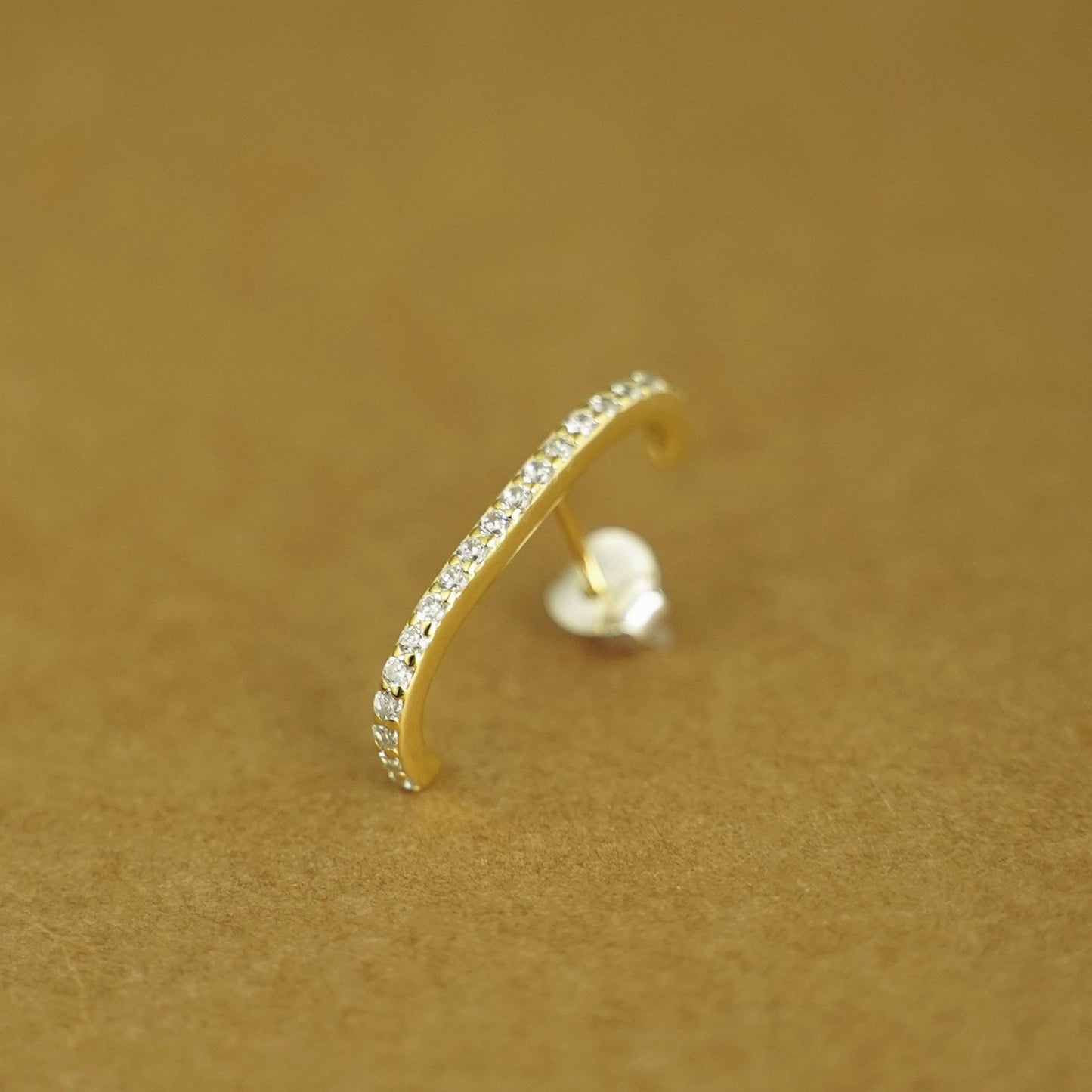 18K Gold Eternity Suspender Line Cuff Stud Earrings with Paved CZ