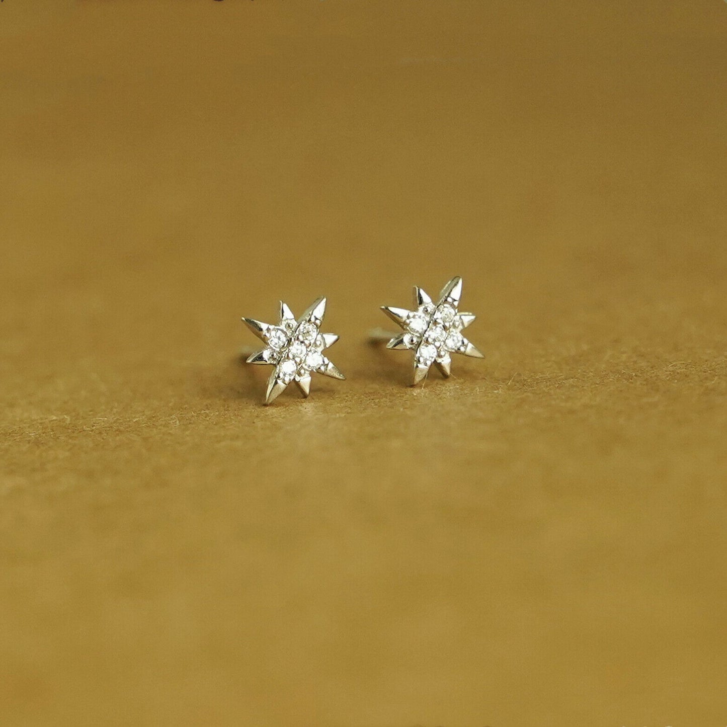 925 Sterling Silver Star Stud Earrings with CZ North Pole Star Design
