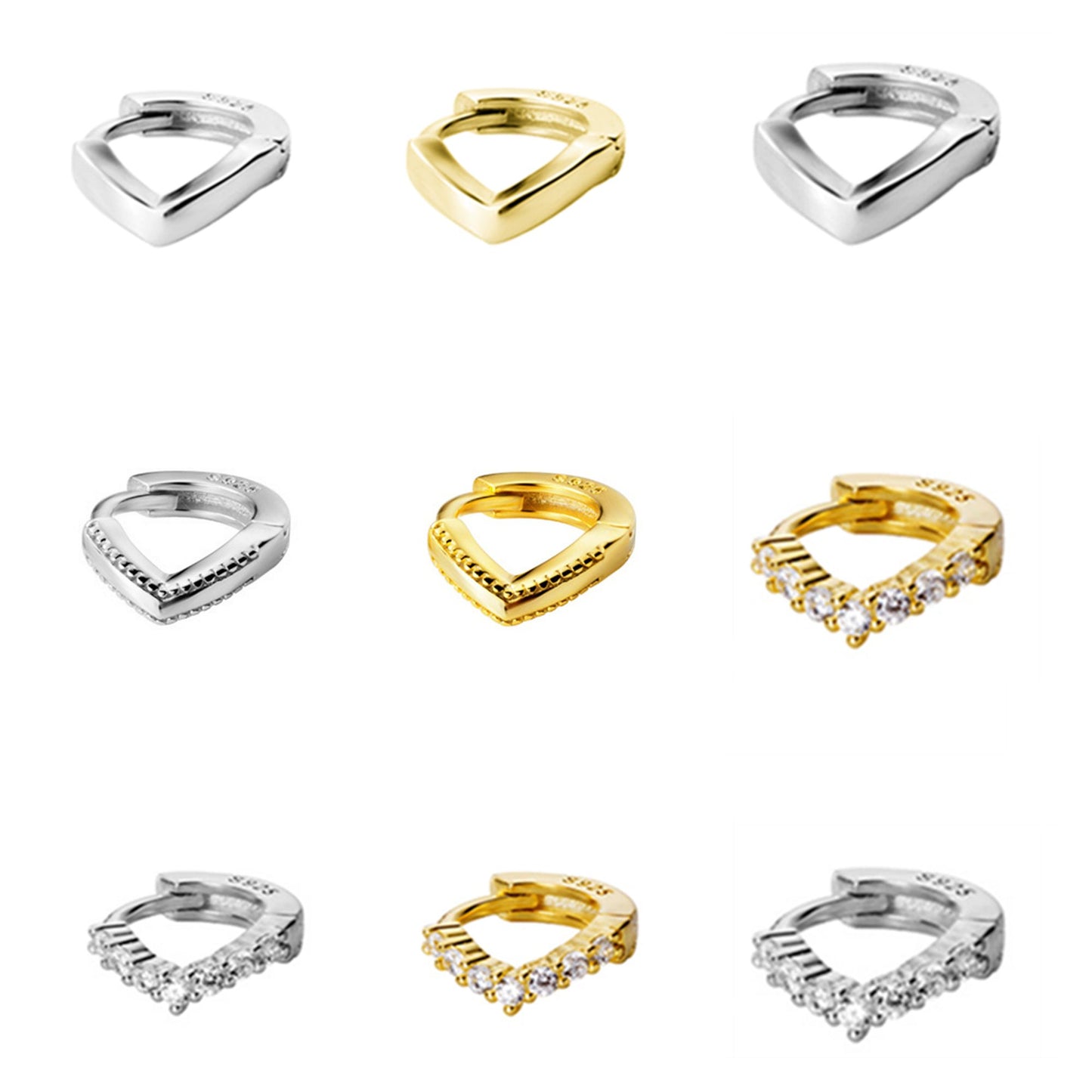 6mm-8mm Sterling Silver Wishbone CZ Huggie Lobe Earrings with Plain Bead Edge