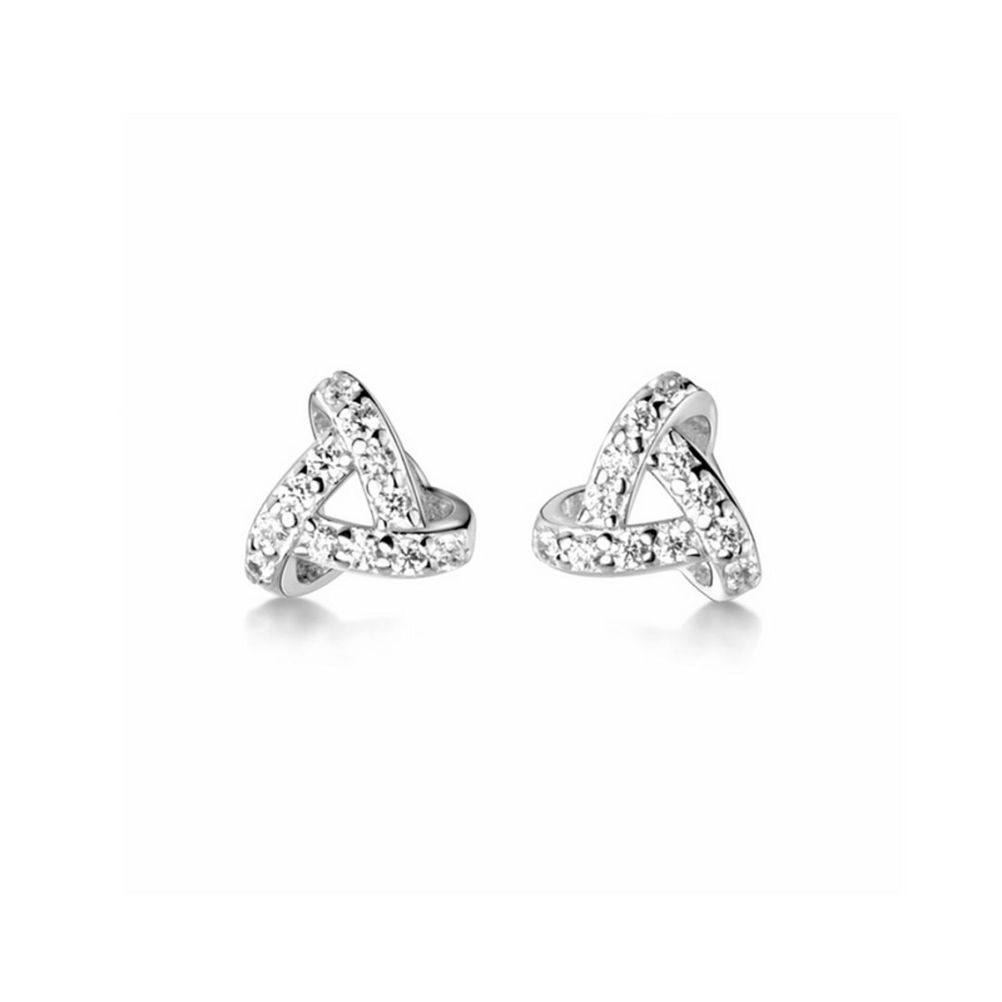 Sterling Silver Cubic Zirconia Micro Pave Triple Knot Stud Earrings - sugarkittenlondon