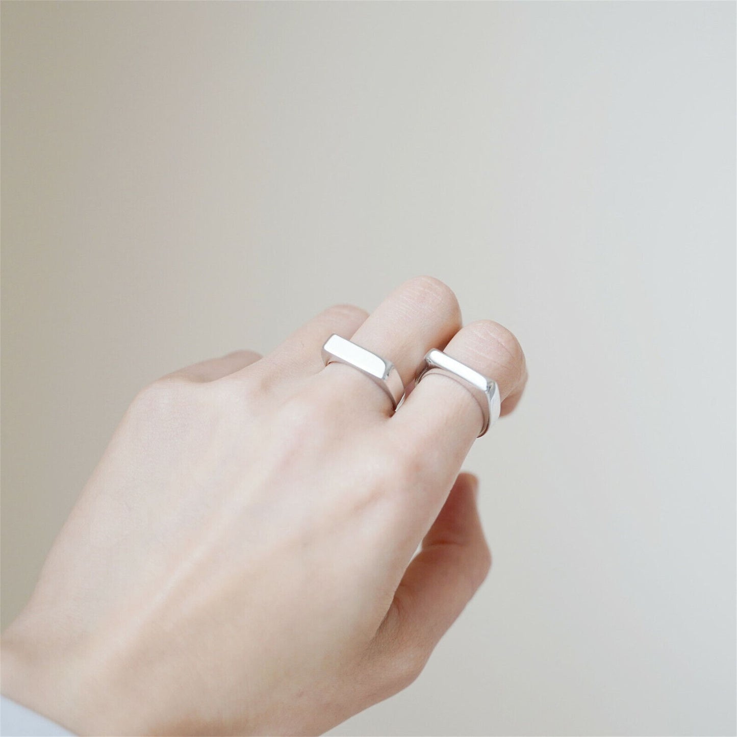 Rhodium on Sterling Silver Polished Plain Square Unisex Signet Open Band Ring - sugarkittenlondon