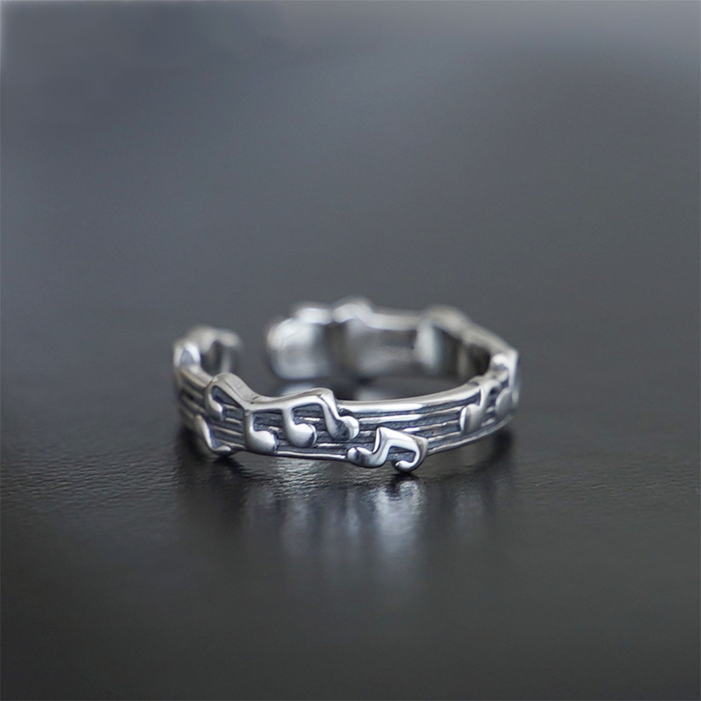 Sterling Silver Oxidized Musical Notes On The Staff Open Band Ring K - O - sugarkittenlondon