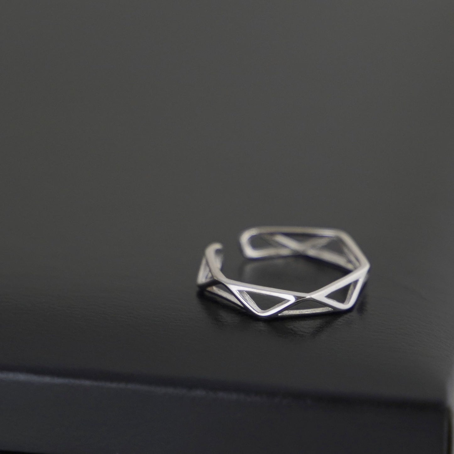 Sterling Silver Unisex Hollow Out Diamond Geometry Nest Ring UK F-K - sugarkittenlondon