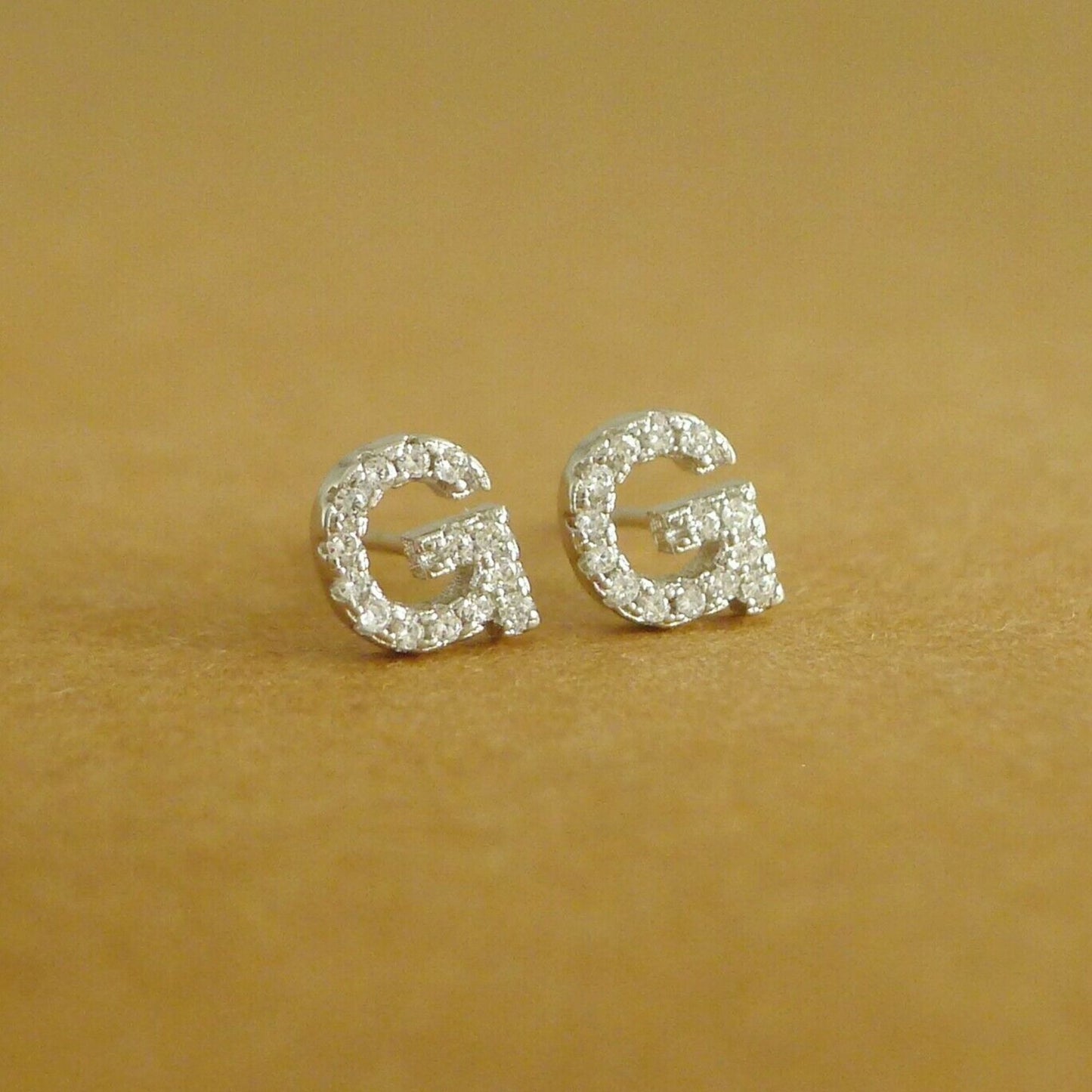 Sterling Silver CZ Alphabet Letter Stud Earrings A-Z - Paved with Cubic Zirconia