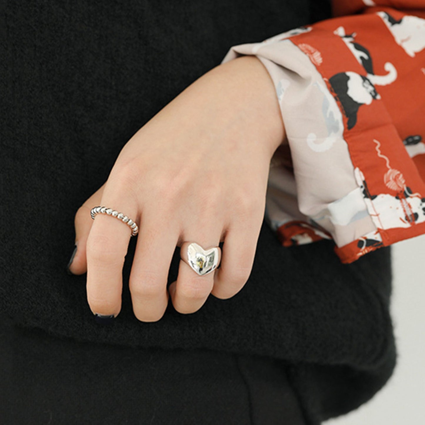Sterling Silver Chunky Bent Dome Love Heart Wishbone Open Band Ring - sugarkittenlondon