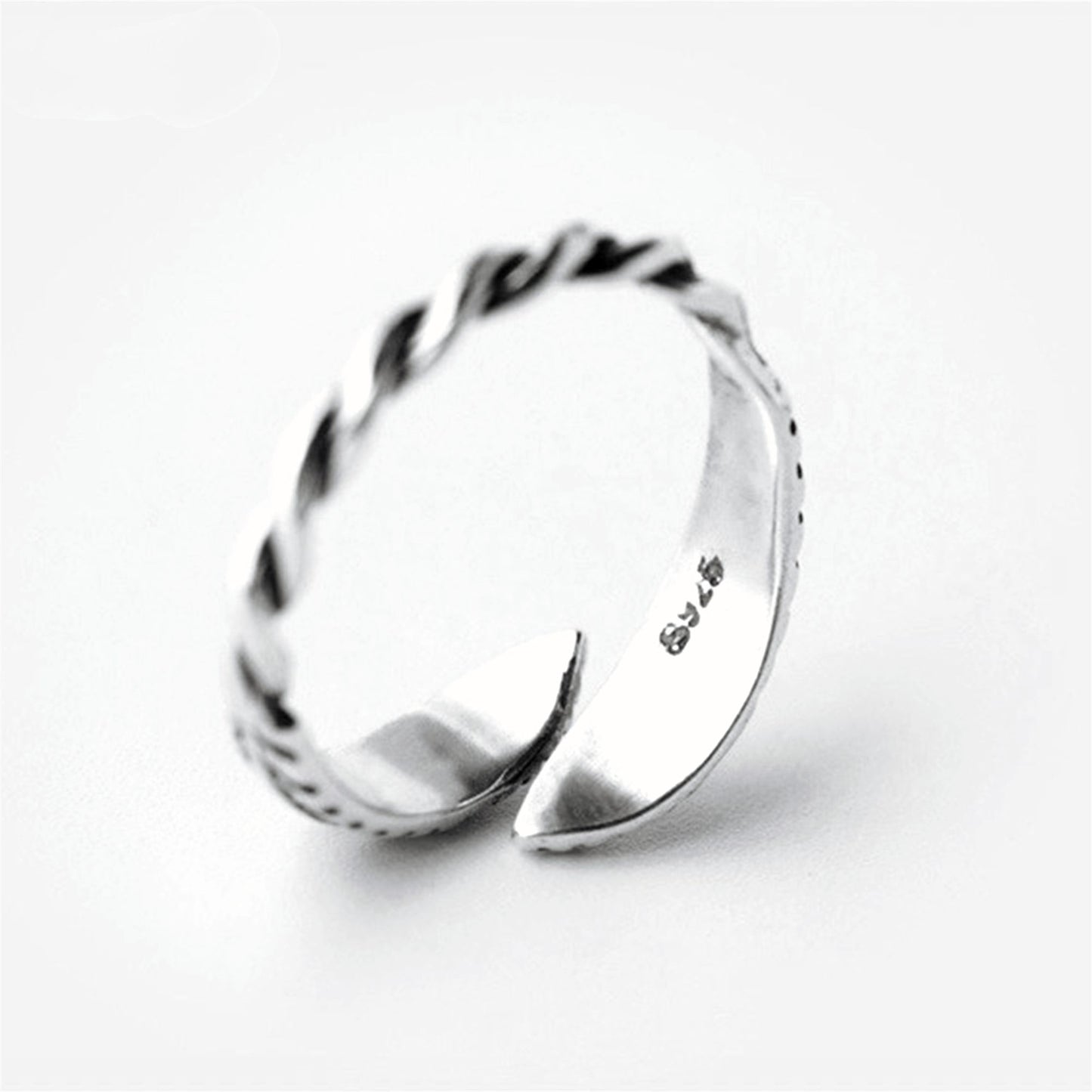 Sterling Silver Oxidized Feather Leaf Leaves Twisted Wire Knuckle Stacking Ring - sugarkittenlondon