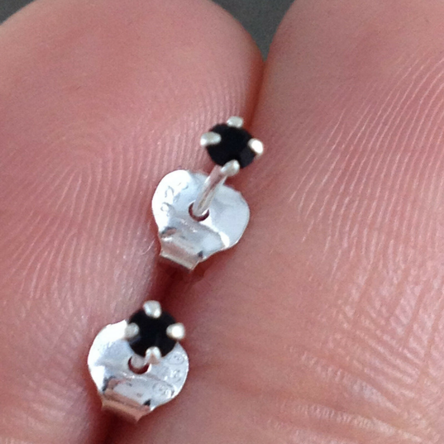 Sterling Silver Tiny 1.5mm CZ Clear Blue Black Red Opal Green Earrings - sugarkittenlondon
